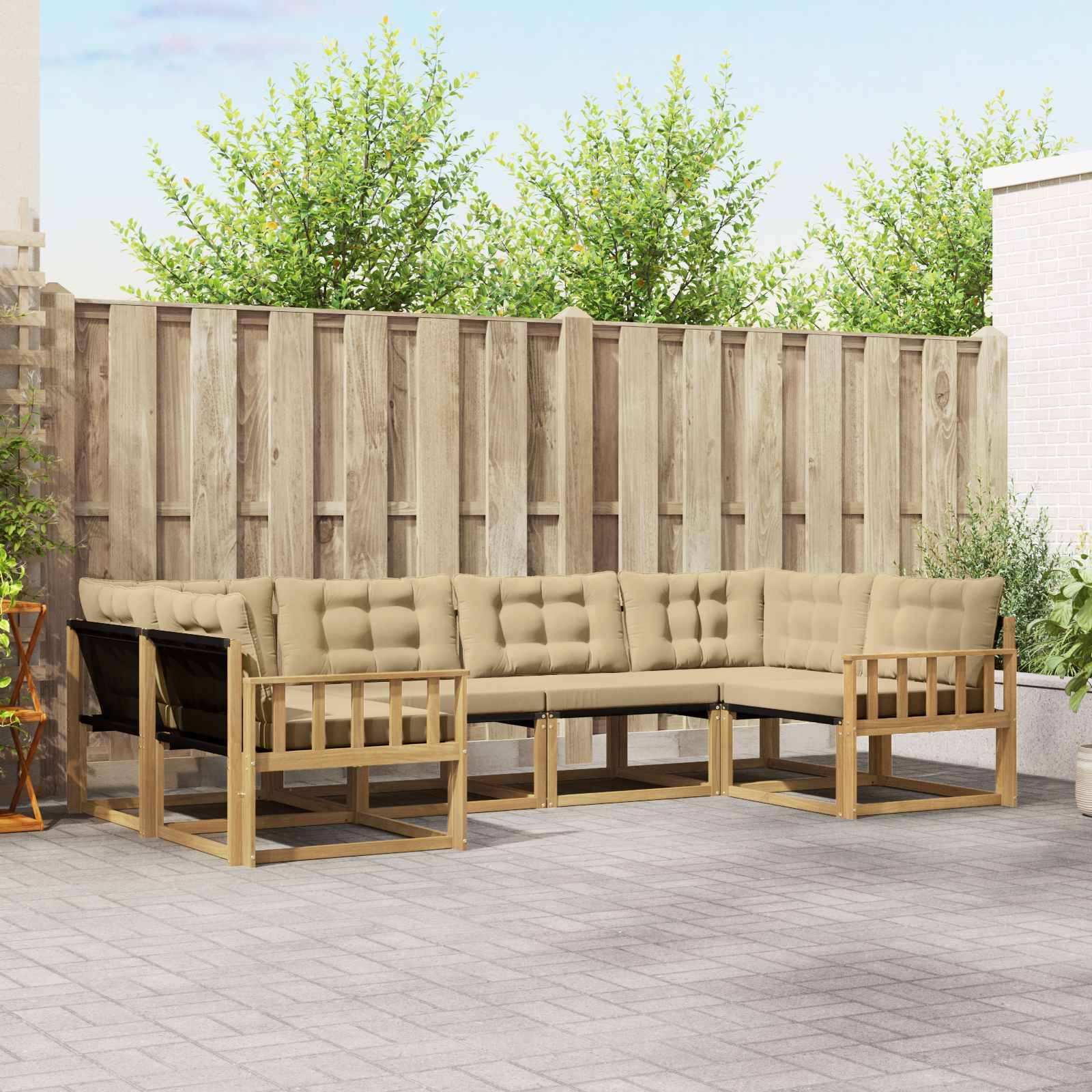 vidaXL Outdoor-Sofagarnitur mit Kissen 6 pcs Weiß und Beige