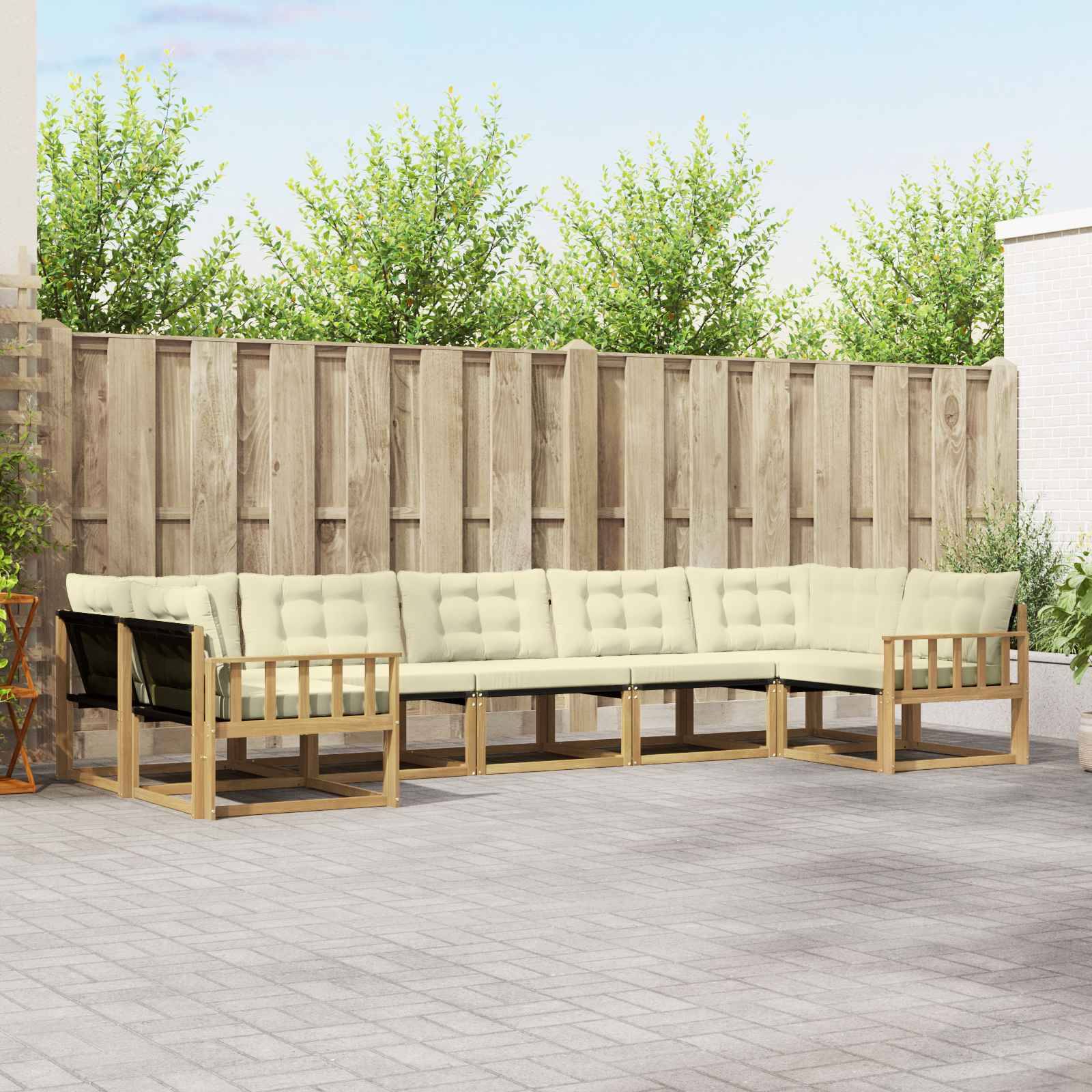 vidaXL Outdoor-Sofagarnitur mit Kissen 7 pcs Weiß und Creme