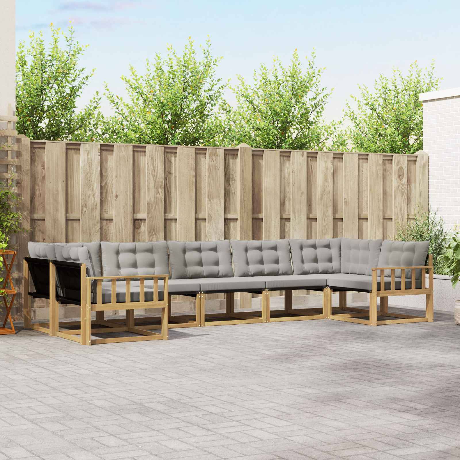 vidaXL Outdoor-Sofagarnitur mit Kissen 7 pcs Weiß und Hellgrau