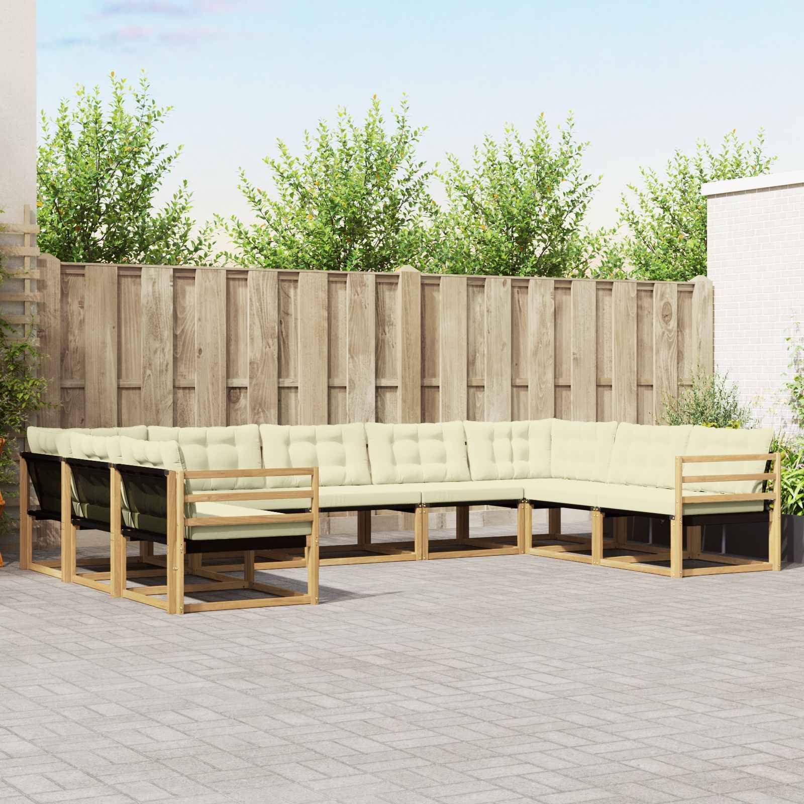vidaXL Outdoor-Sofagarnitur mit Kissen 9 pcs Weiß und Creme