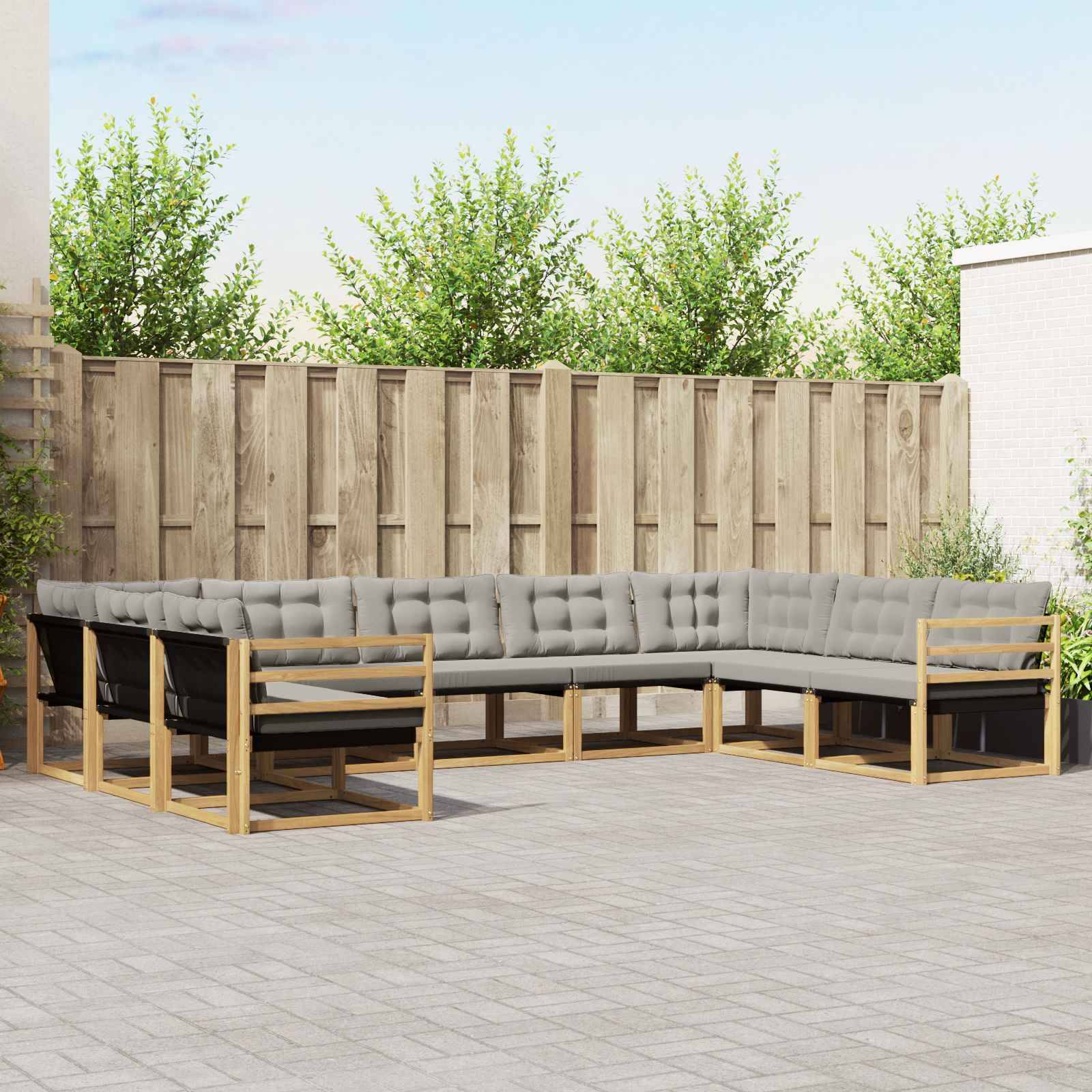 vidaXL Outdoor-Sofagarnitur mit Kissen 9 pcs Weiß und Hellgrau