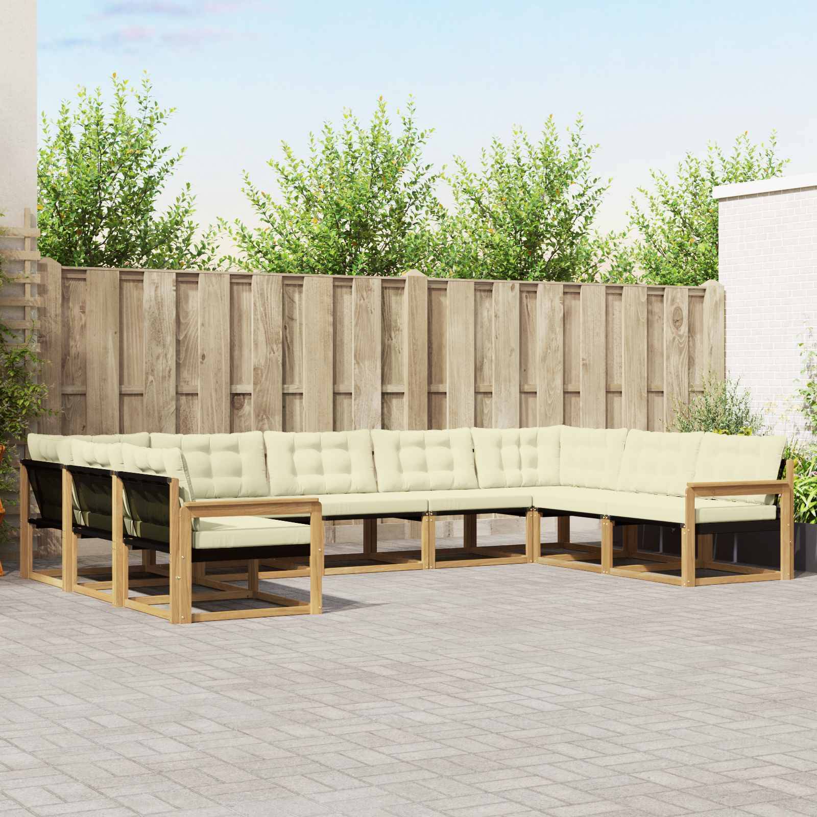 vidaXL Outdoor-Sofagarnitur mit Kissen 9 pcs Weiß und Creme