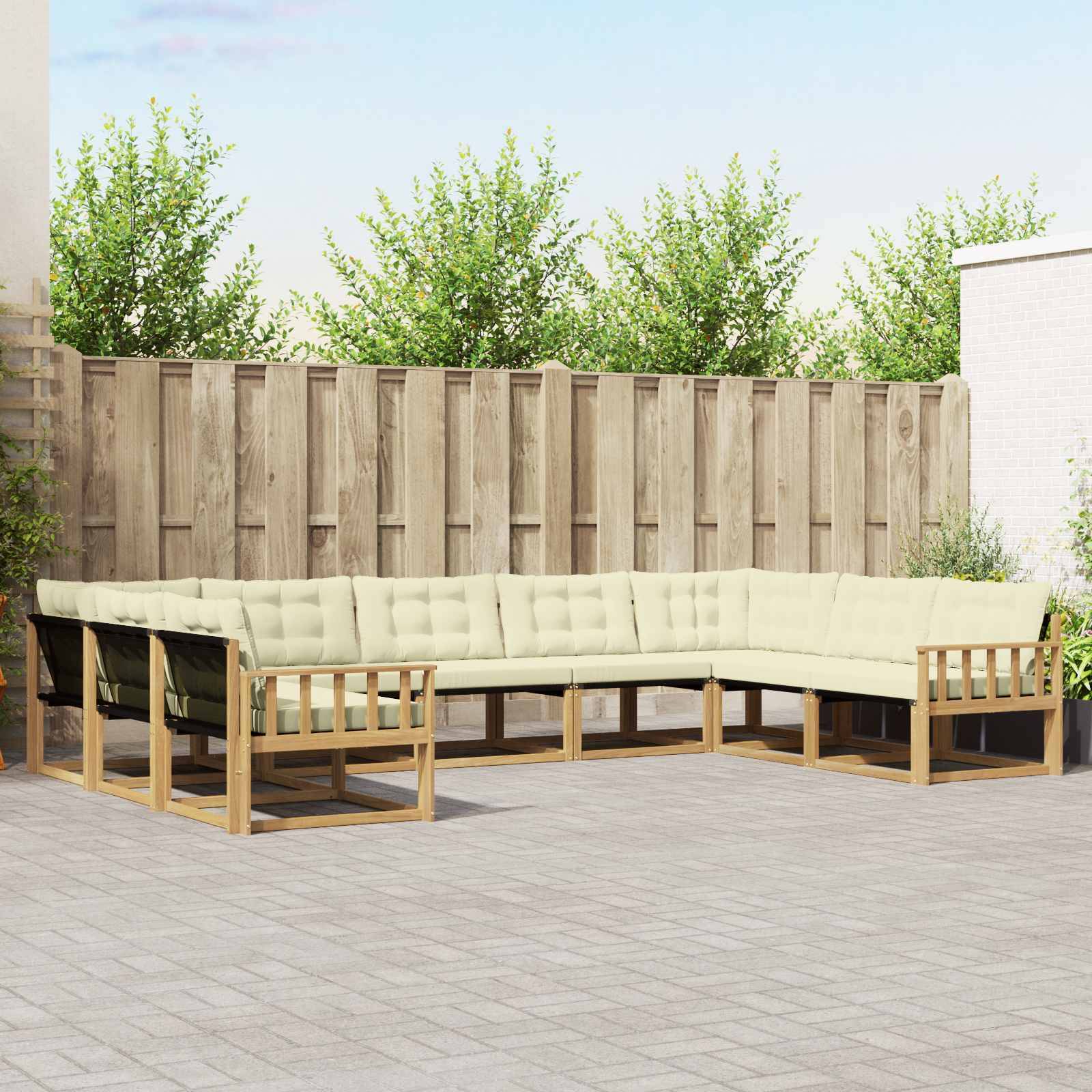 vidaXL Outdoor-Sofagarnitur mit Kissen 9 pcs Weiß und Creme