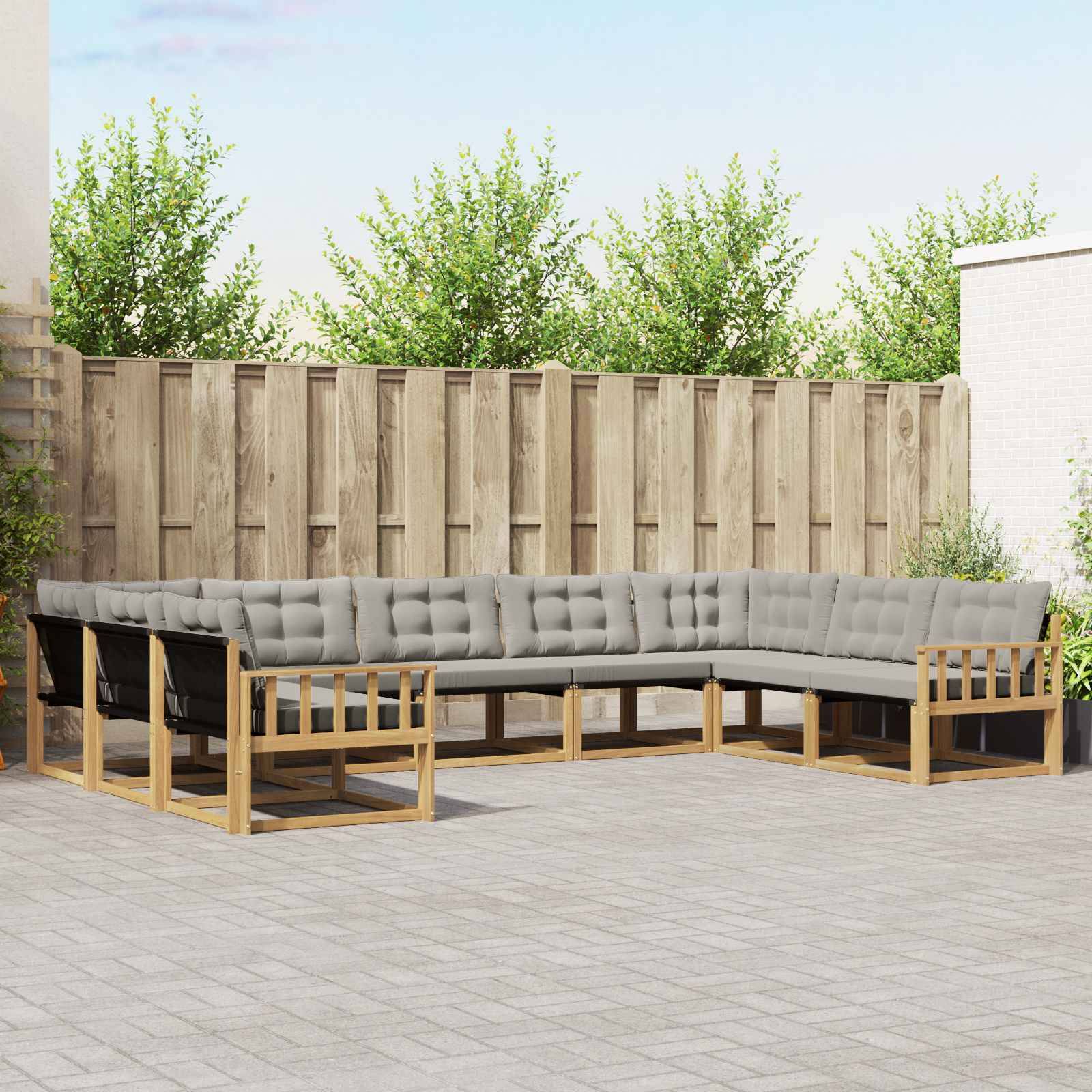 vidaXL Outdoor-Sofagarnitur mit Kissen 9 pcs Weiß und Hellgrau