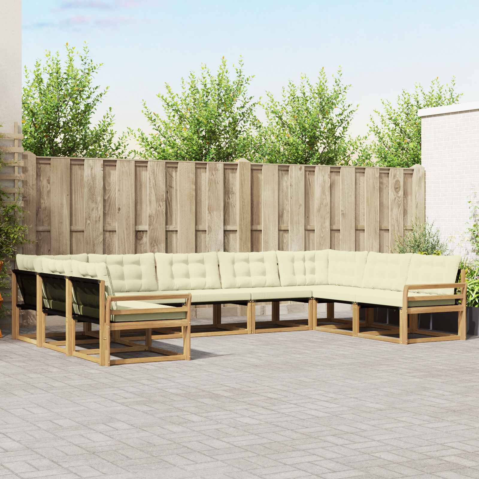 vidaXL Outdoor-Sofagarnitur mit Kissen 9 pcs Weiß und Creme