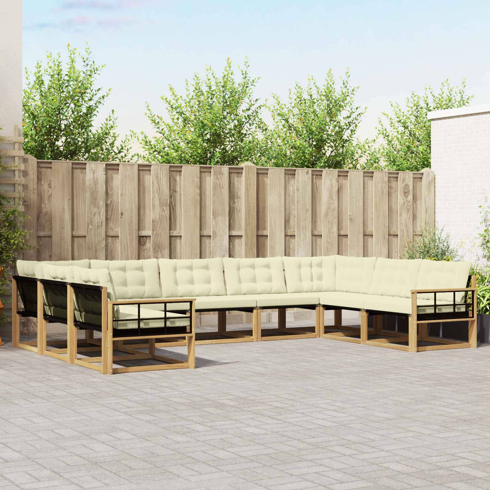 vidaXL Outdoor-Sofagarnitur mit Kissen 9 pcs Weiß und Creme