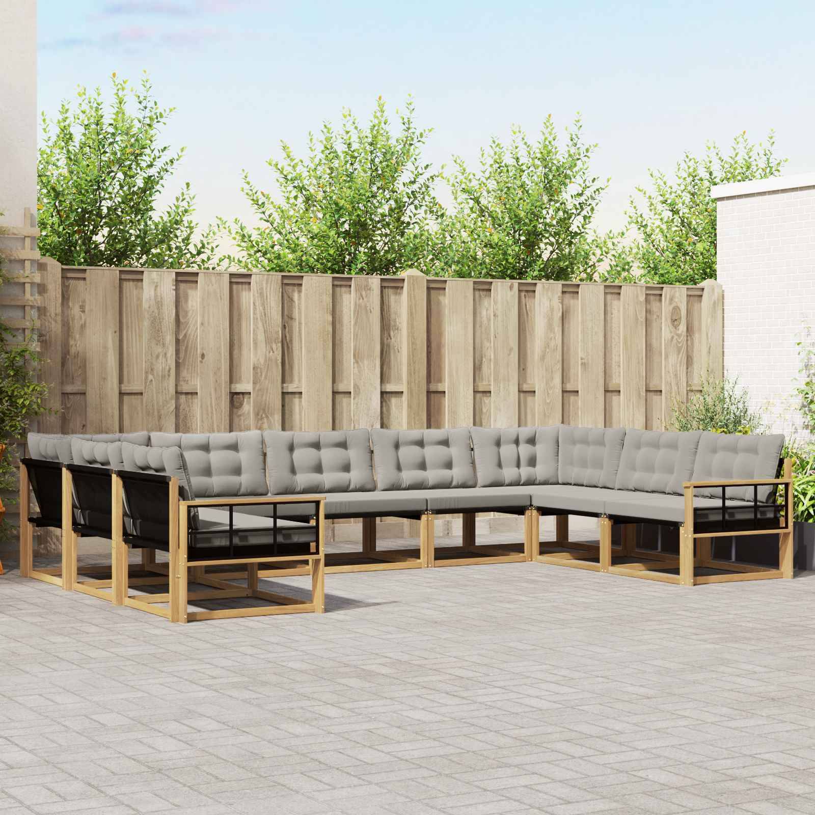 vidaXL Outdoor-Sofagarnitur mit Kissen 9 pcs Weiß und Hellgrau