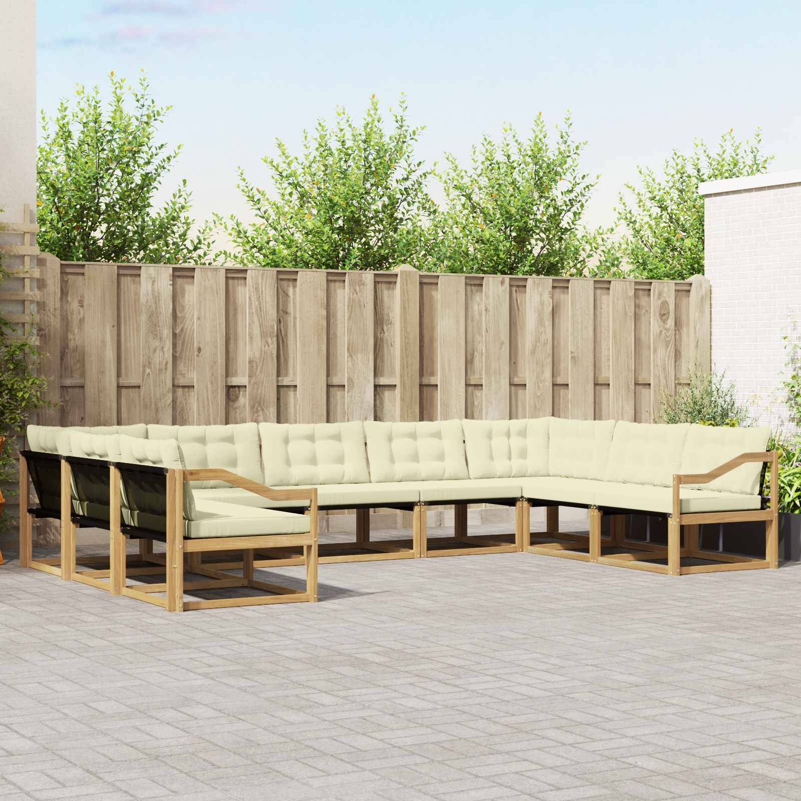 vidaXL Outdoor-Sofagarnitur mit Kissen 9 pcs Weiß und Creme
