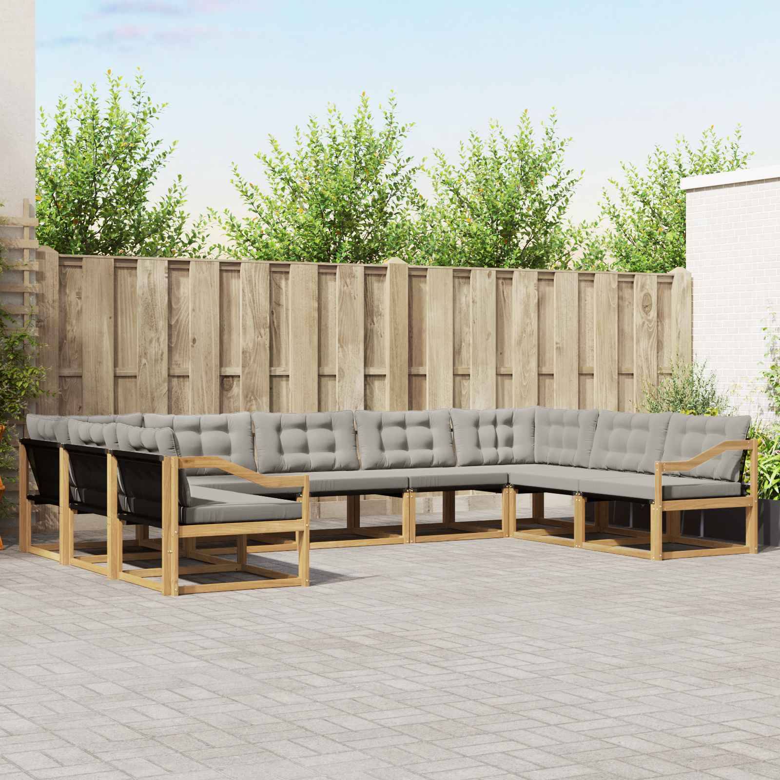 vidaXL Outdoor-Sofagarnitur mit Kissen 9 pcs Weiß und Hellgrau