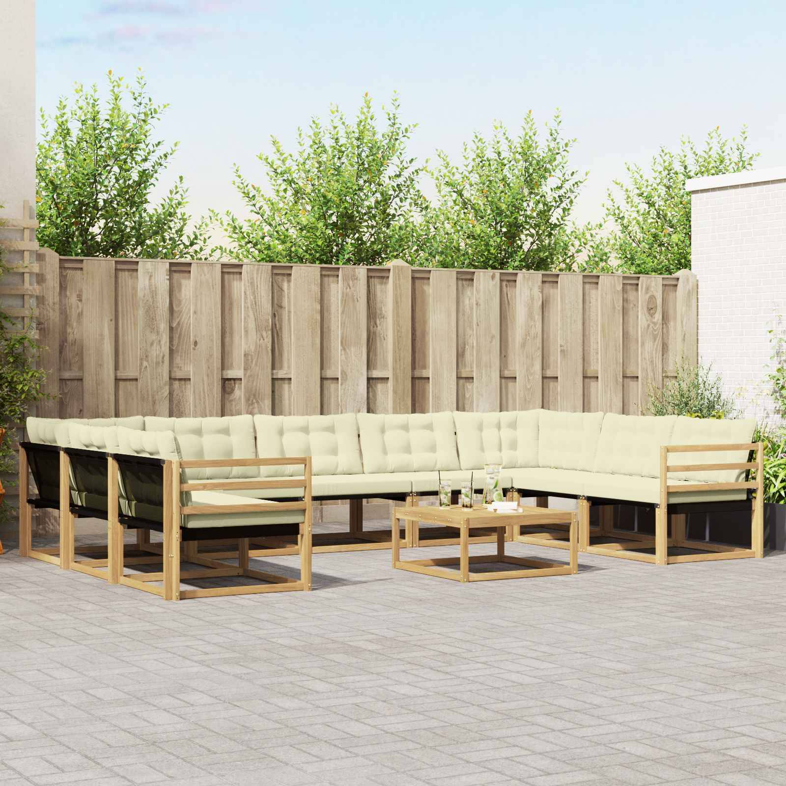 vidaXL Outdoor-Sofagarnitur mit Kissen 10 pcs Weiß und Creme