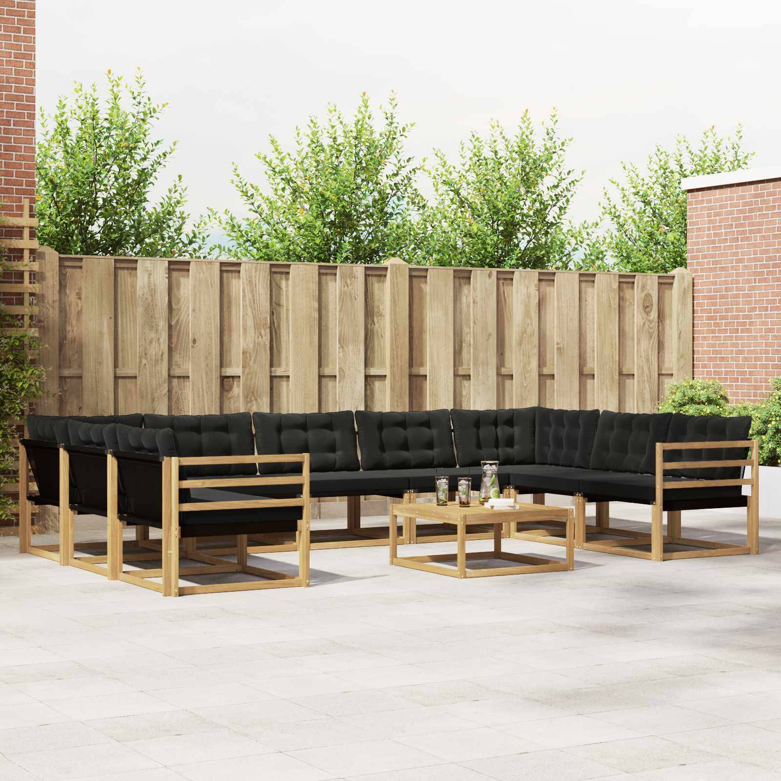 vidaXL Outdoor-Sofagarnitur mit Kissen 10 pcs Weiß und Schwarz