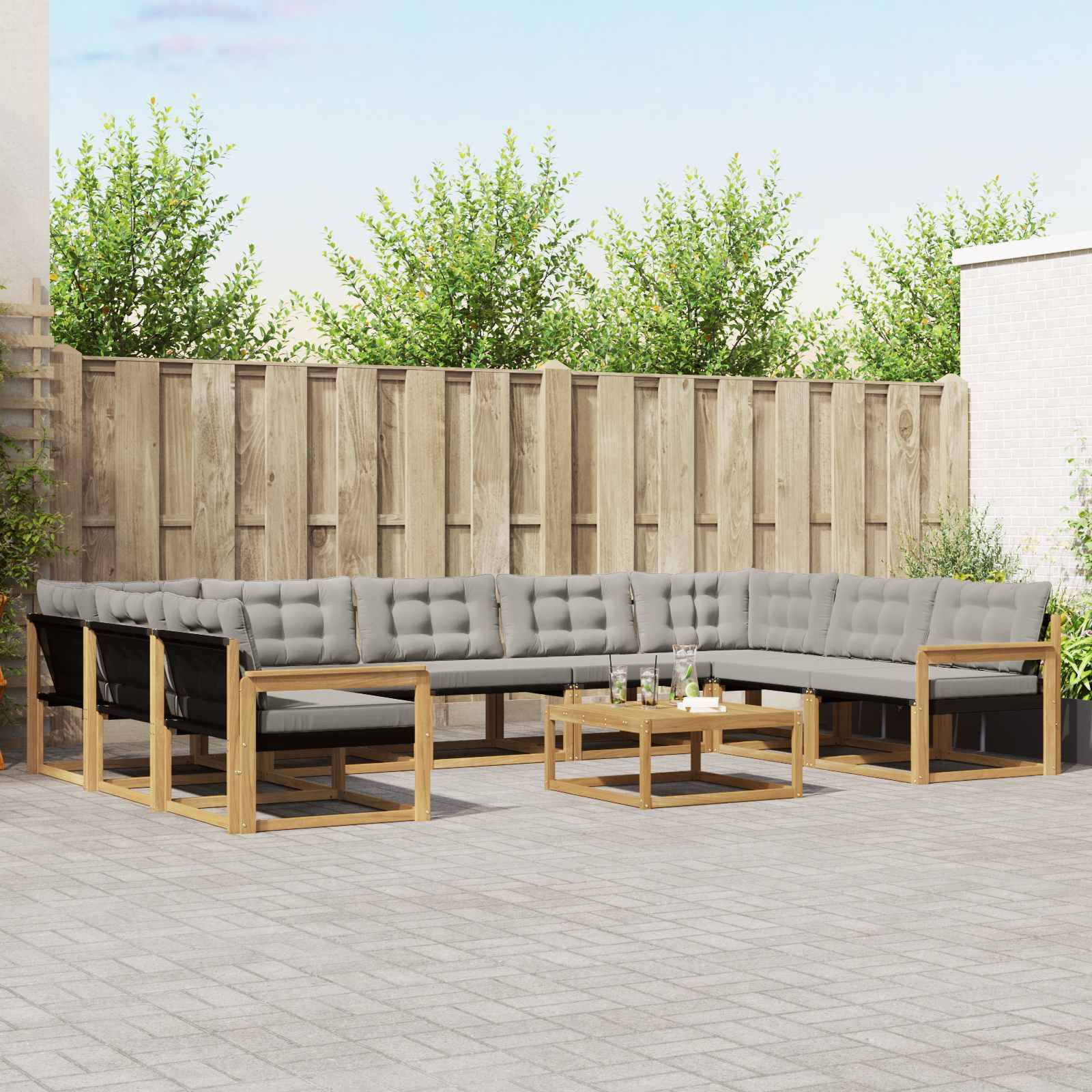 vidaXL Outdoor-Sofagarnitur mit Kissen 10 pcs Weiß und Hellgrau