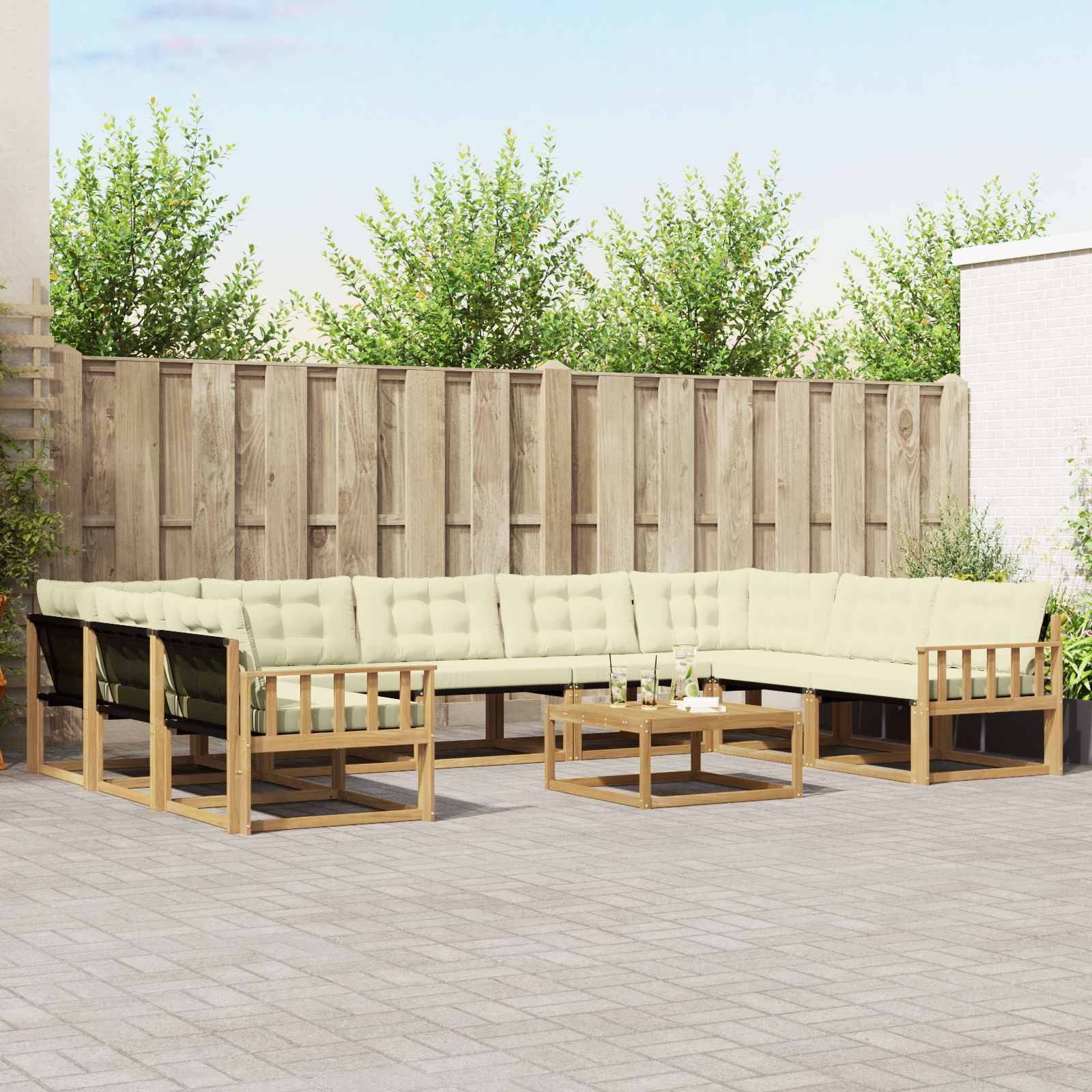 vidaXL Outdoor-Sofagarnitur mit Kissen 10 pcs Weiß und Creme