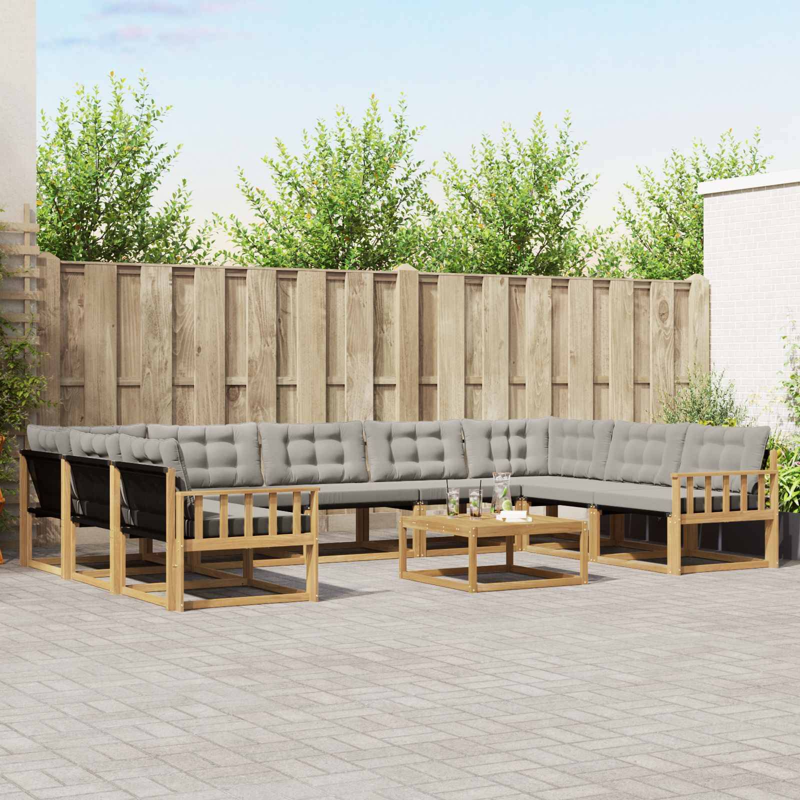 vidaXL Outdoor-Sofagarnitur mit Kissen 10 pcs Weiß und Hellgrau