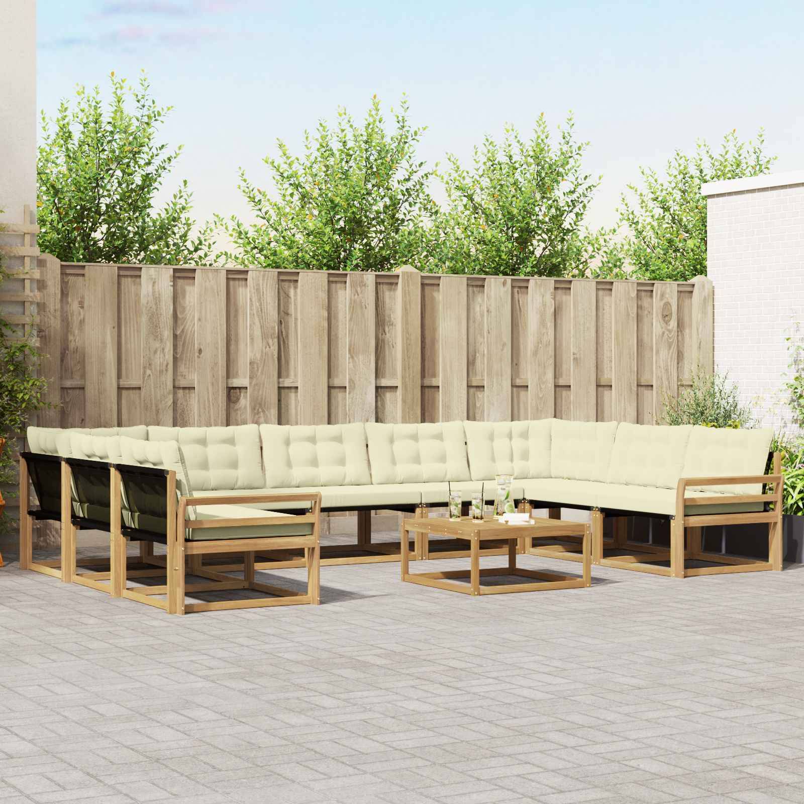vidaXL Outdoor-Sofagarnitur mit Kissen 10 pcs Weiß und Creme