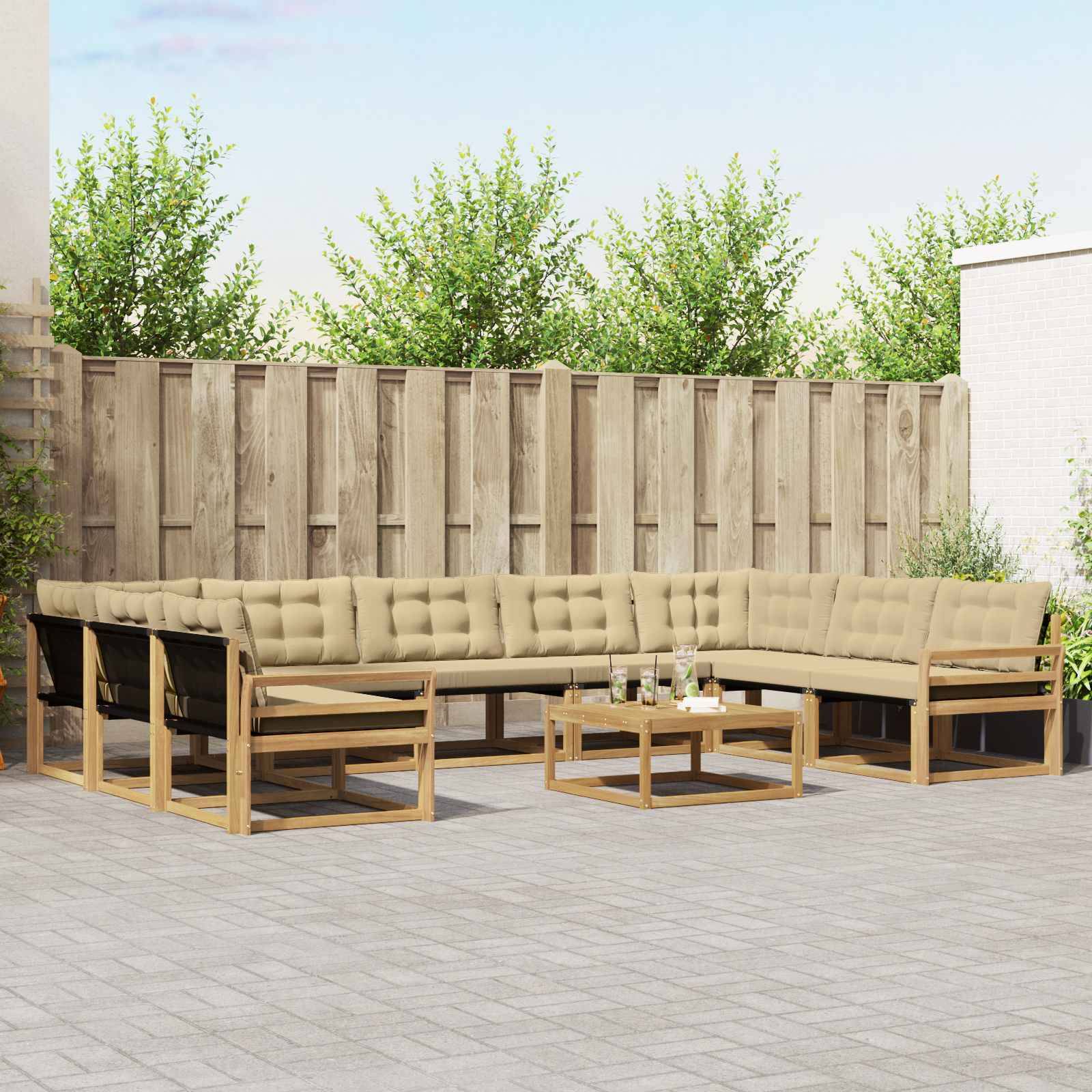 vidaXL Outdoor-Sofagarnitur mit Kissen 10 pcs Weiß und Beige