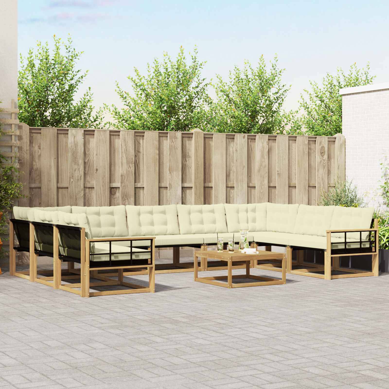 vidaXL Outdoor-Sofagarnitur mit Kissen 10 pcs Weiß und Creme