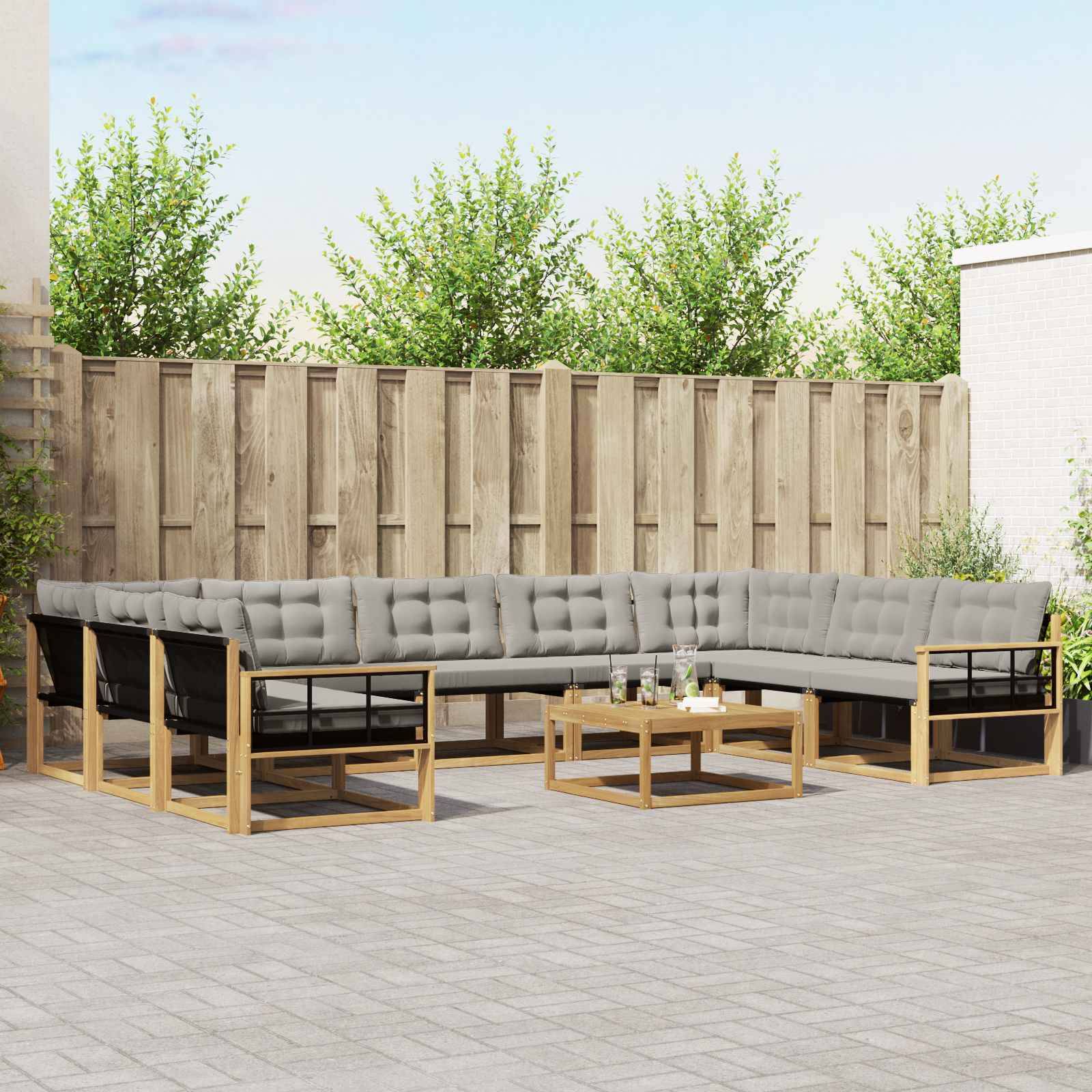 vidaXL Outdoor-Sofagarnitur mit Kissen 10 pcs Weiß und Hellgrau