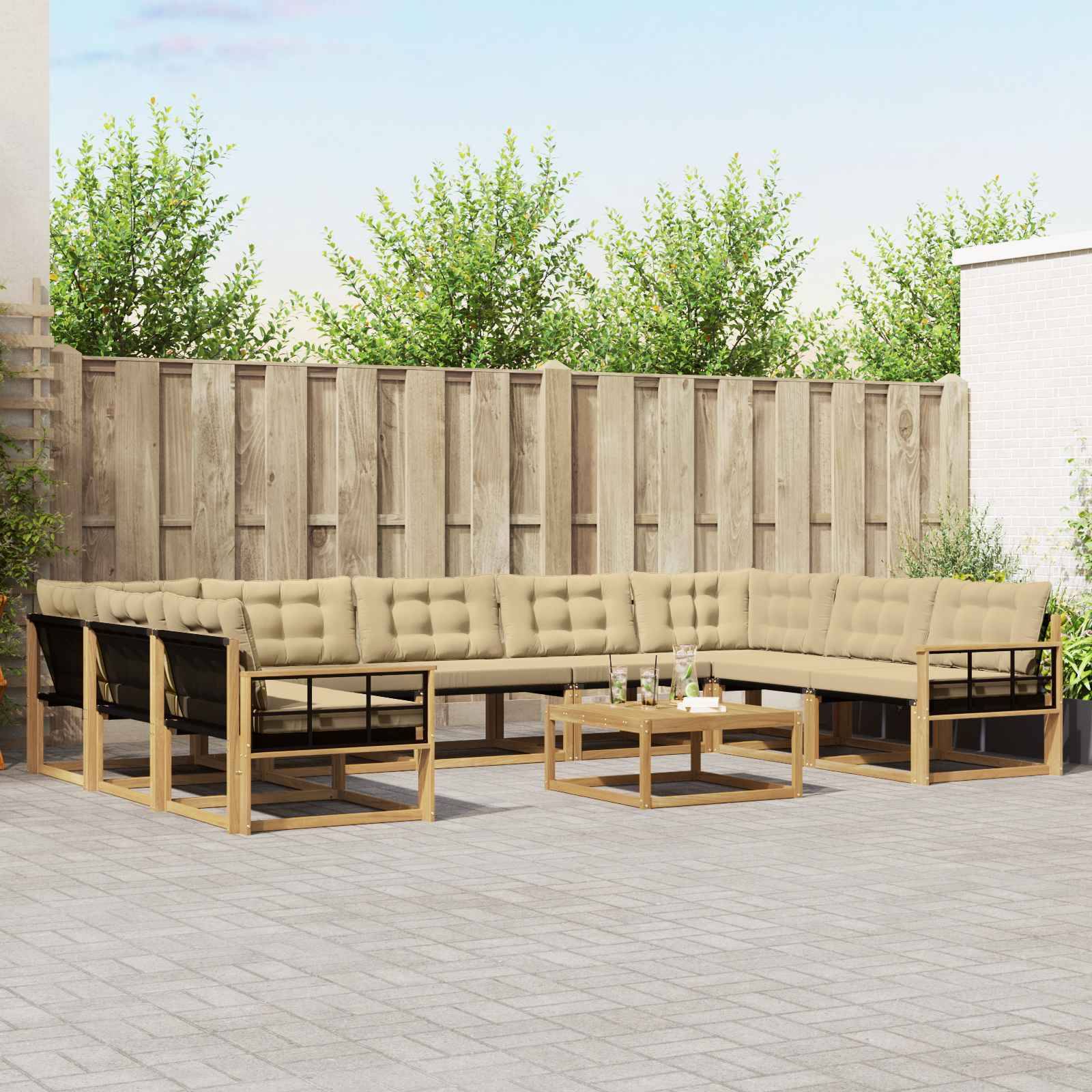 vidaXL Outdoor-Sofagarnitur mit Kissen 10 pcs Weiß und Beige