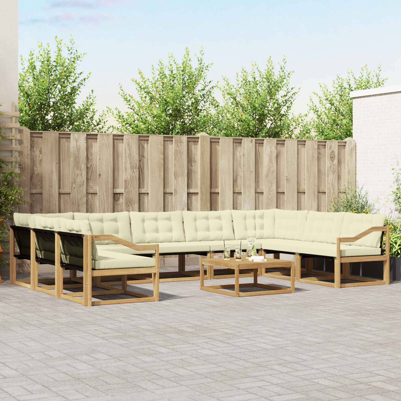 vidaXL Outdoor-Sofagarnitur mit Kissen 10 pcs Weiß und Creme