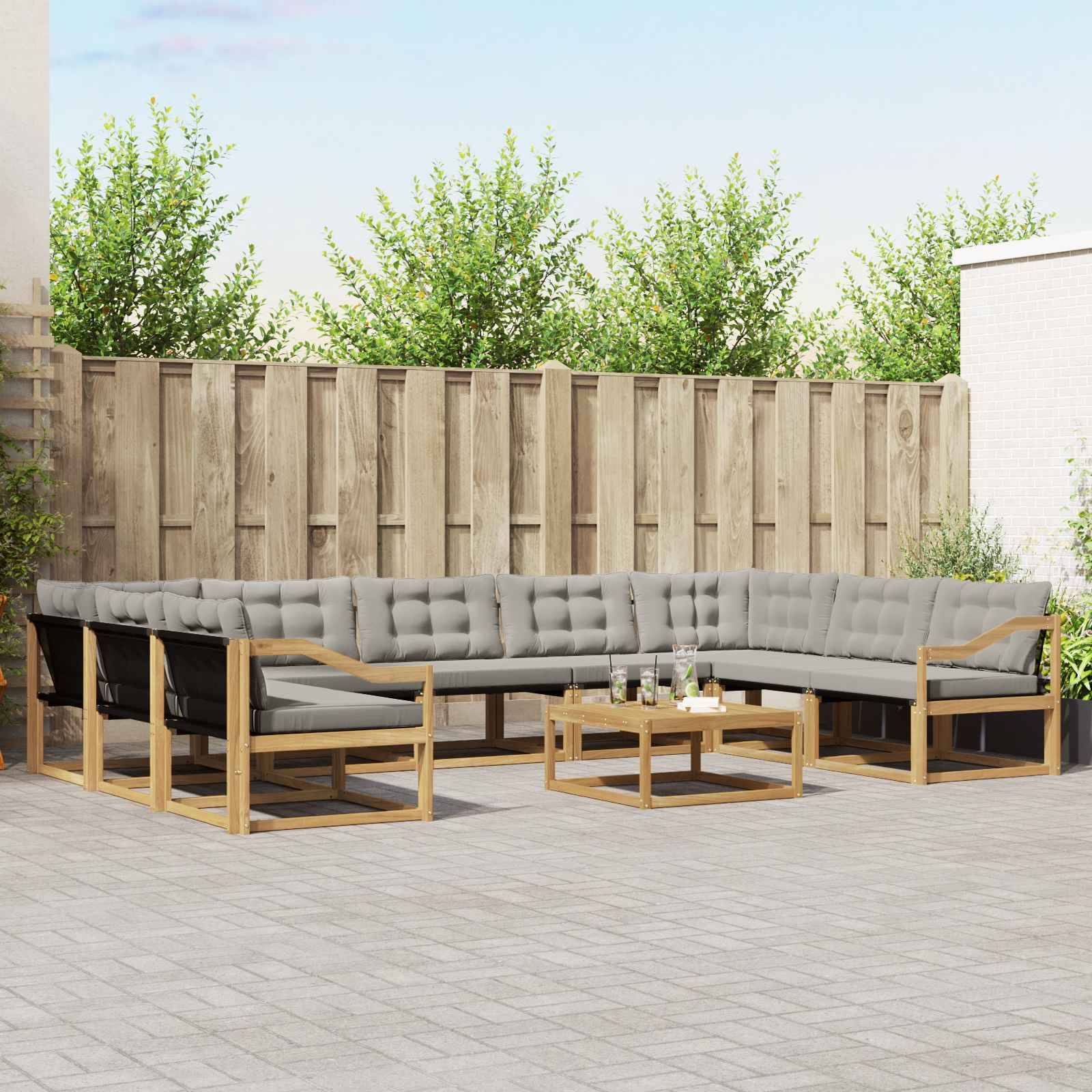 vidaXL Outdoor-Sofagarnitur mit Kissen 10 pcs Weiß und Hellgrau