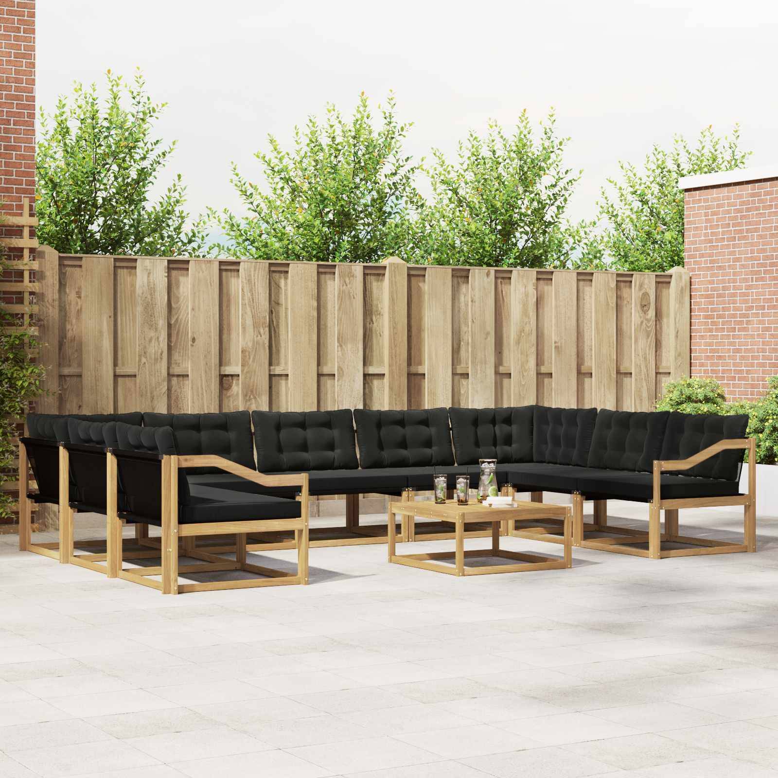 vidaXL Outdoor-Sofagarnitur mit Kissen 10 pcs Weiß und Schwarz