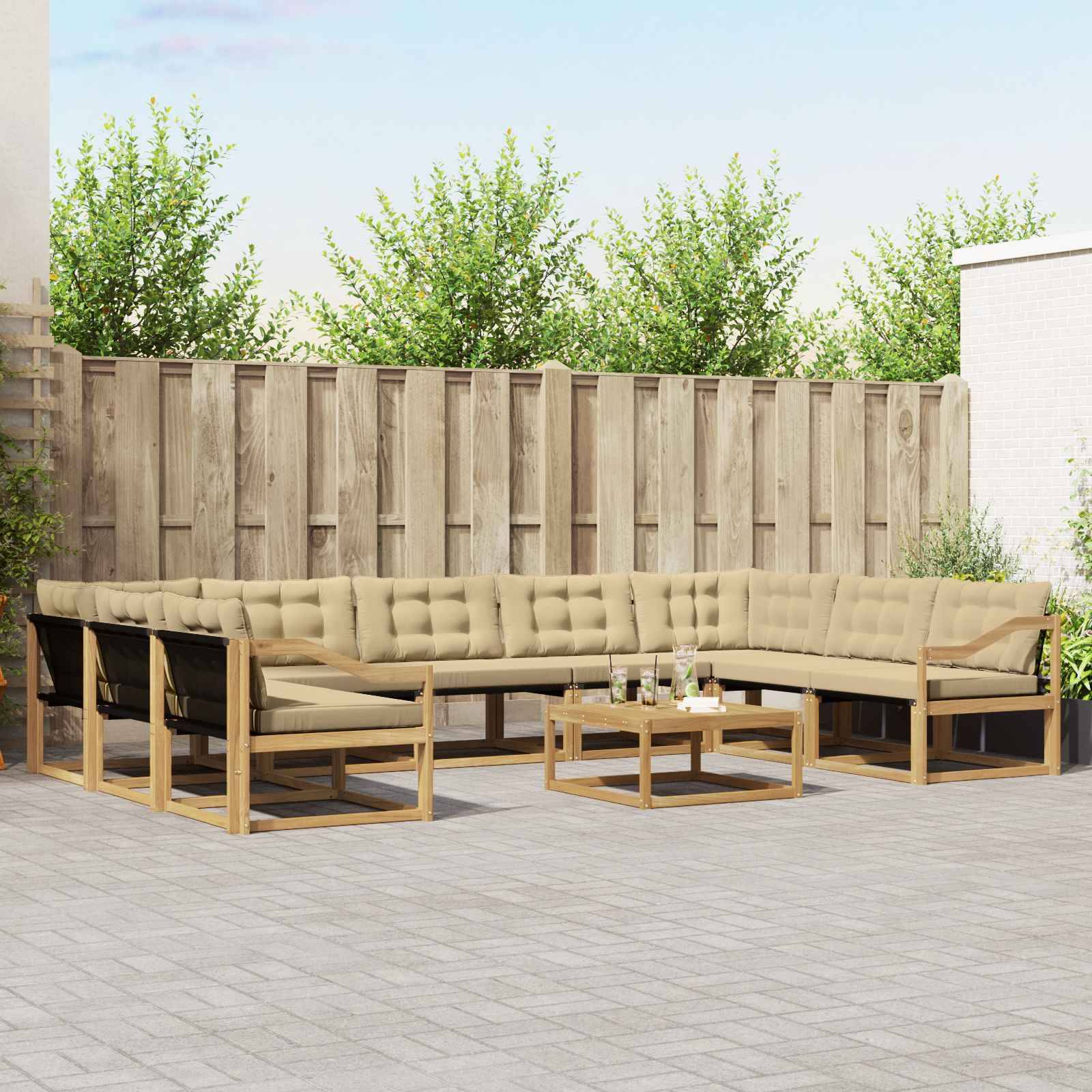 vidaXL Outdoor-Sofagarnitur mit Kissen 10 pcs Weiß und Beige