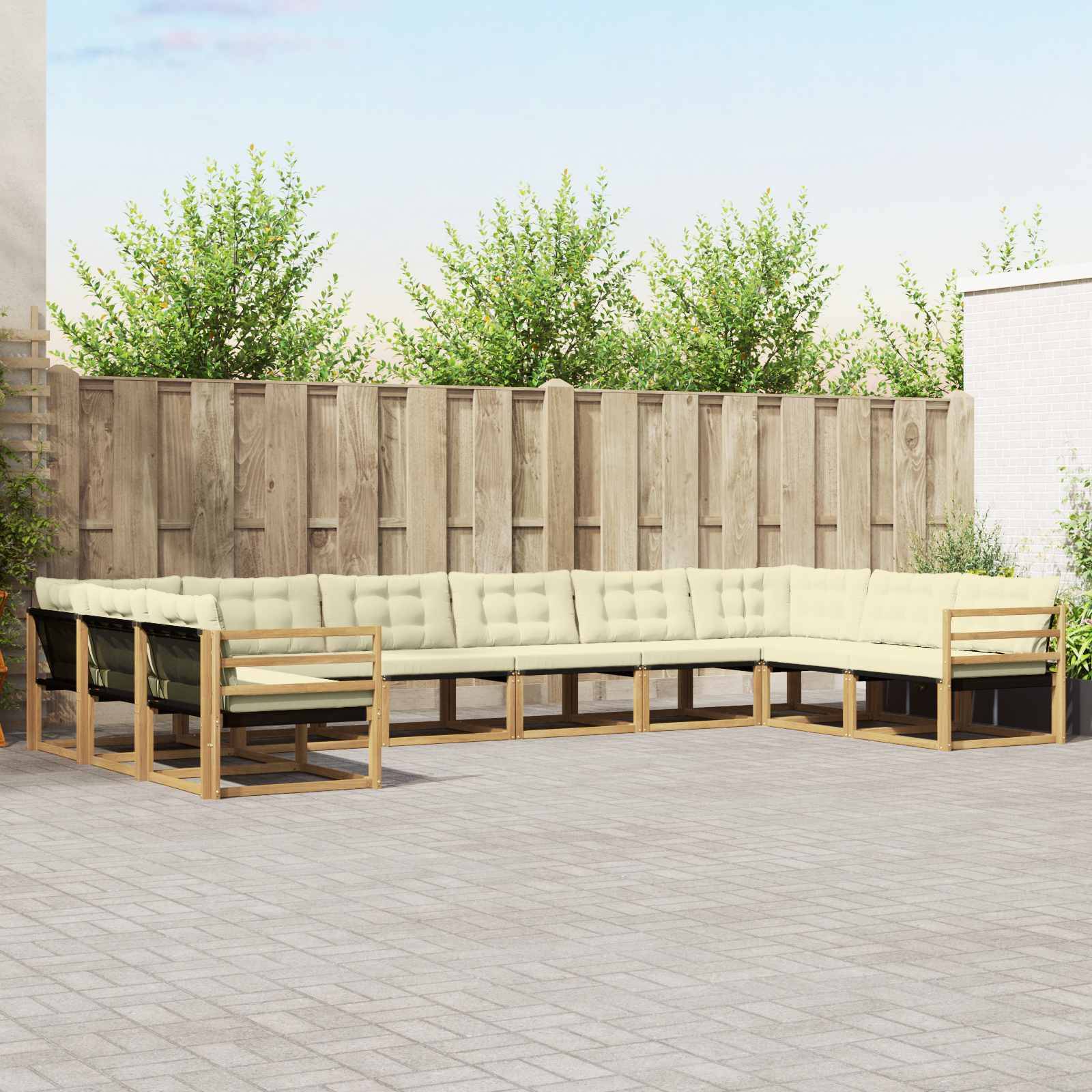 vidaXL Outdoor-Sofagarnitur mit Kissen 10 pcs Weiß und Creme