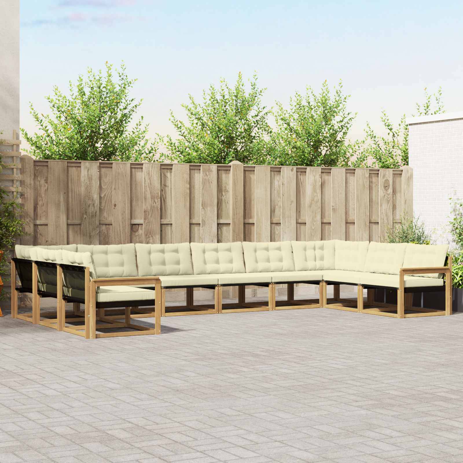 vidaXL Outdoor-Sofagarnitur mit Kissen 10 pcs Weiß und Creme