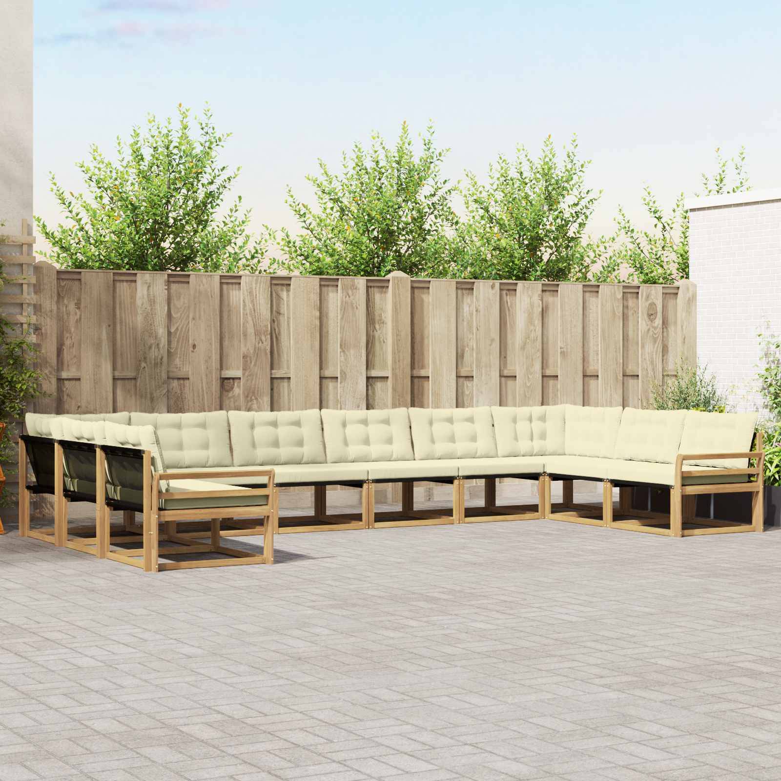 vidaXL Outdoor-Sofagarnitur mit Kissen 10 pcs Weiß und Creme