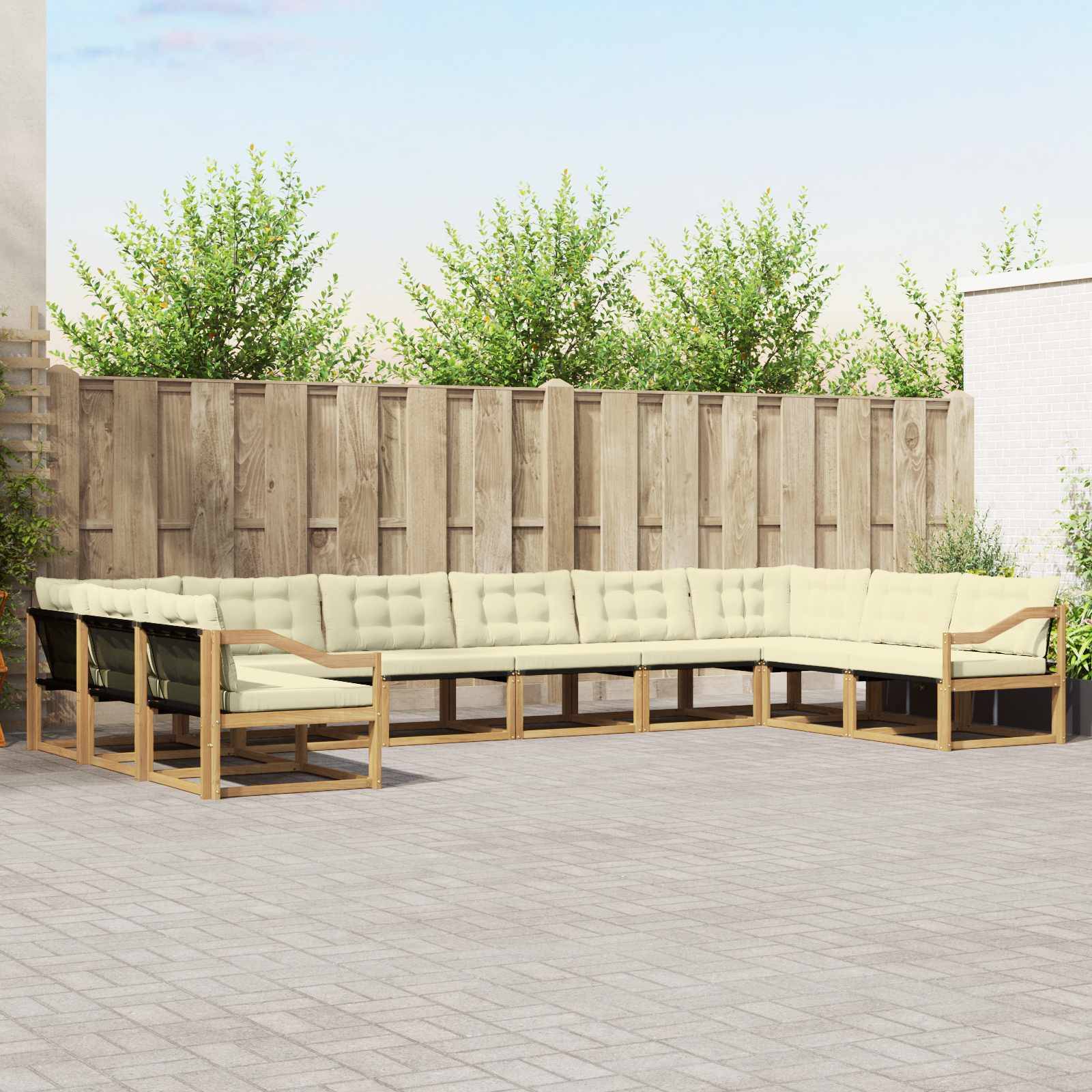 vidaXL Outdoor-Sofagarnitur mit Kissen 10 pcs Weiß und Creme