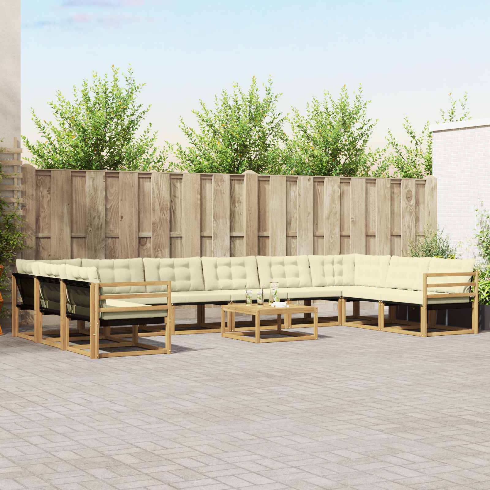 vidaXL Outdoor-Sofagarnitur mit Kissen 11 pcs Weiß und Creme