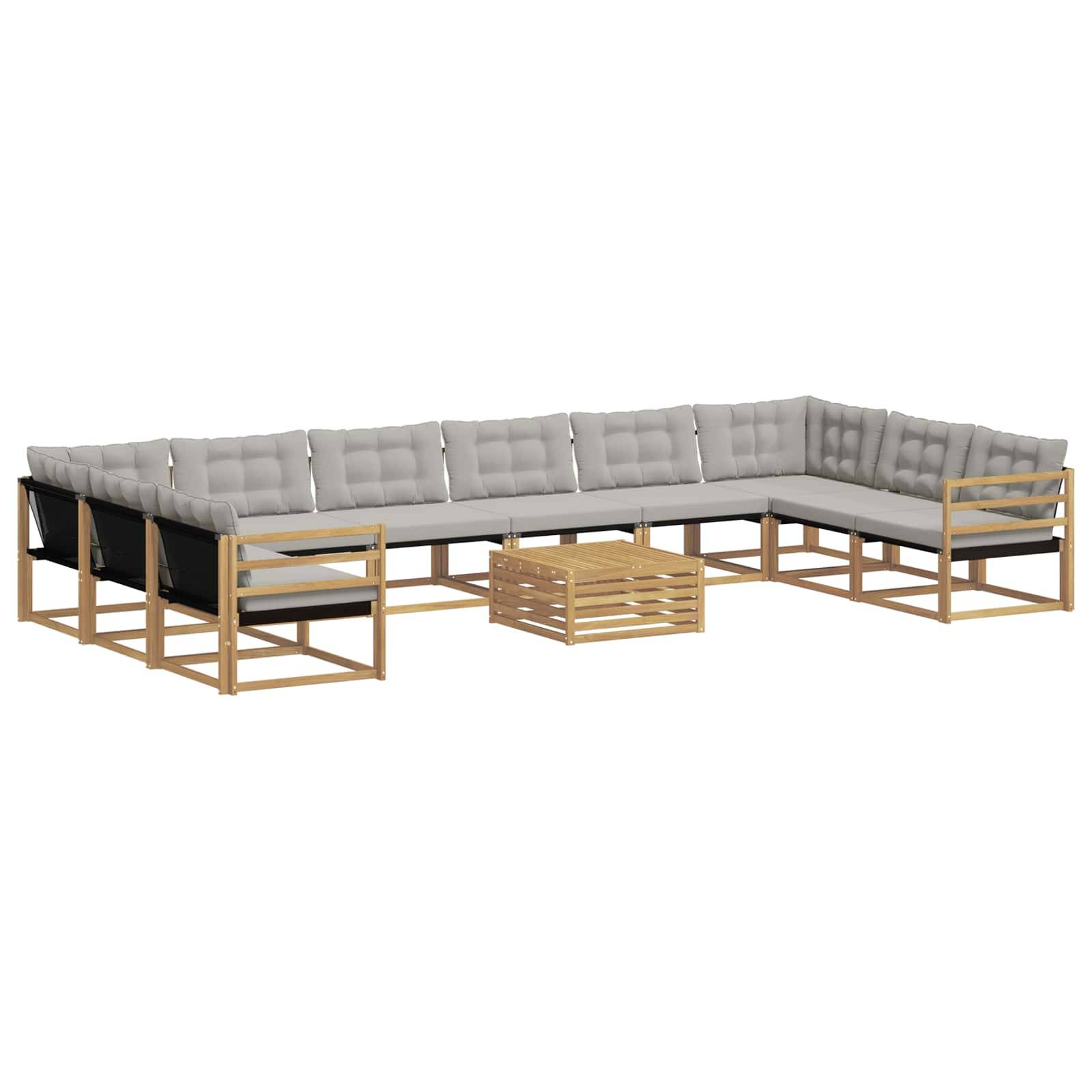 vidaXL Outdoor-Sofagarnitur mit Kissen 11 pcs Weiß und Hellgrau