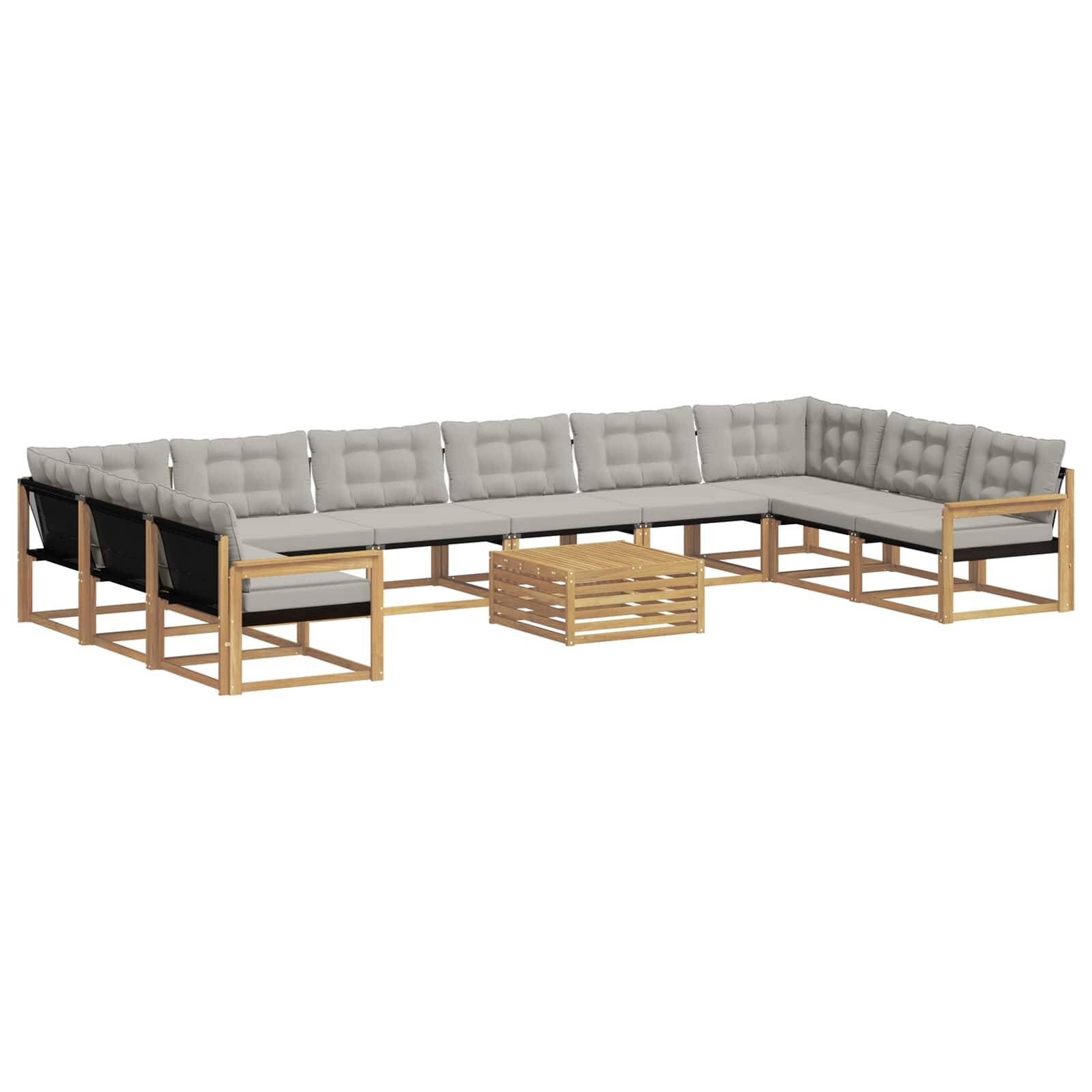 vidaXL Outdoor-Sofagarnitur mit Kissen 11 pcs Weiß und Hellgrau