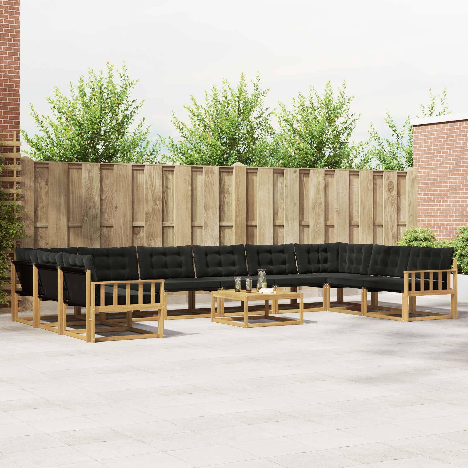 vidaXL Outdoor-Sofagarnitur mit Kissen 11 pcs Weiß und Schwarz