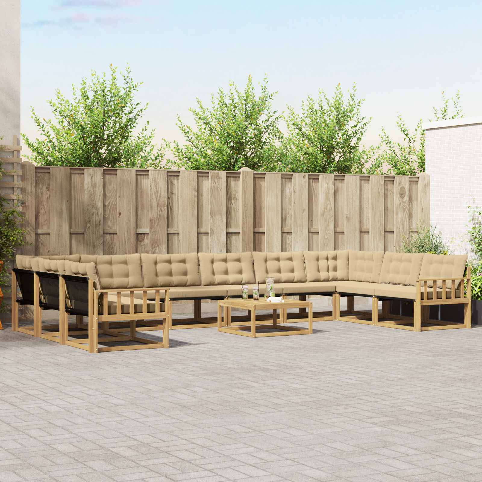 vidaXL Outdoor-Sofagarnitur mit Kissen 11 pcs Weiß und Beige
