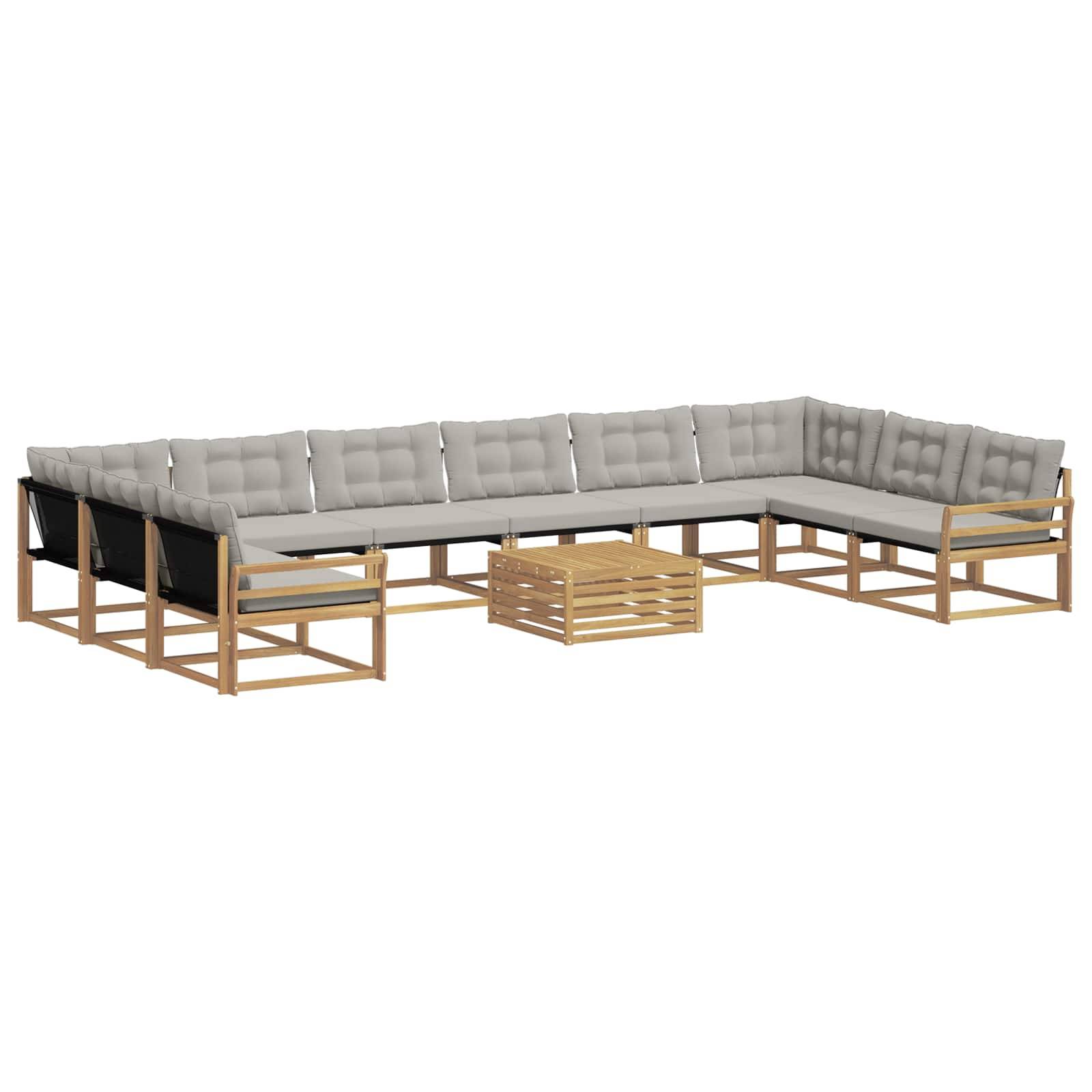 vidaXL Outdoor-Sofagarnitur mit Kissen 11 pcs Weiß und Hellgrau