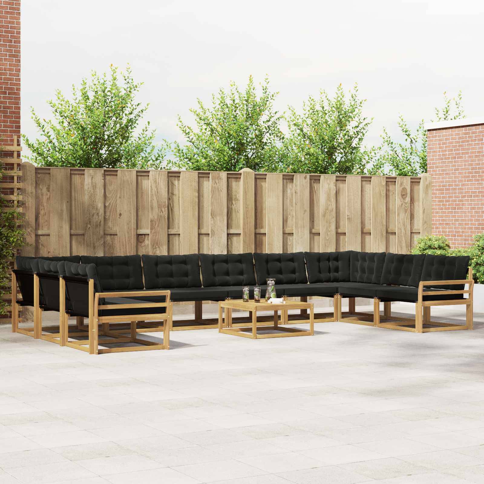 vidaXL Outdoor-Sofagarnitur mit Kissen 11 pcs Weiß und Schwarz