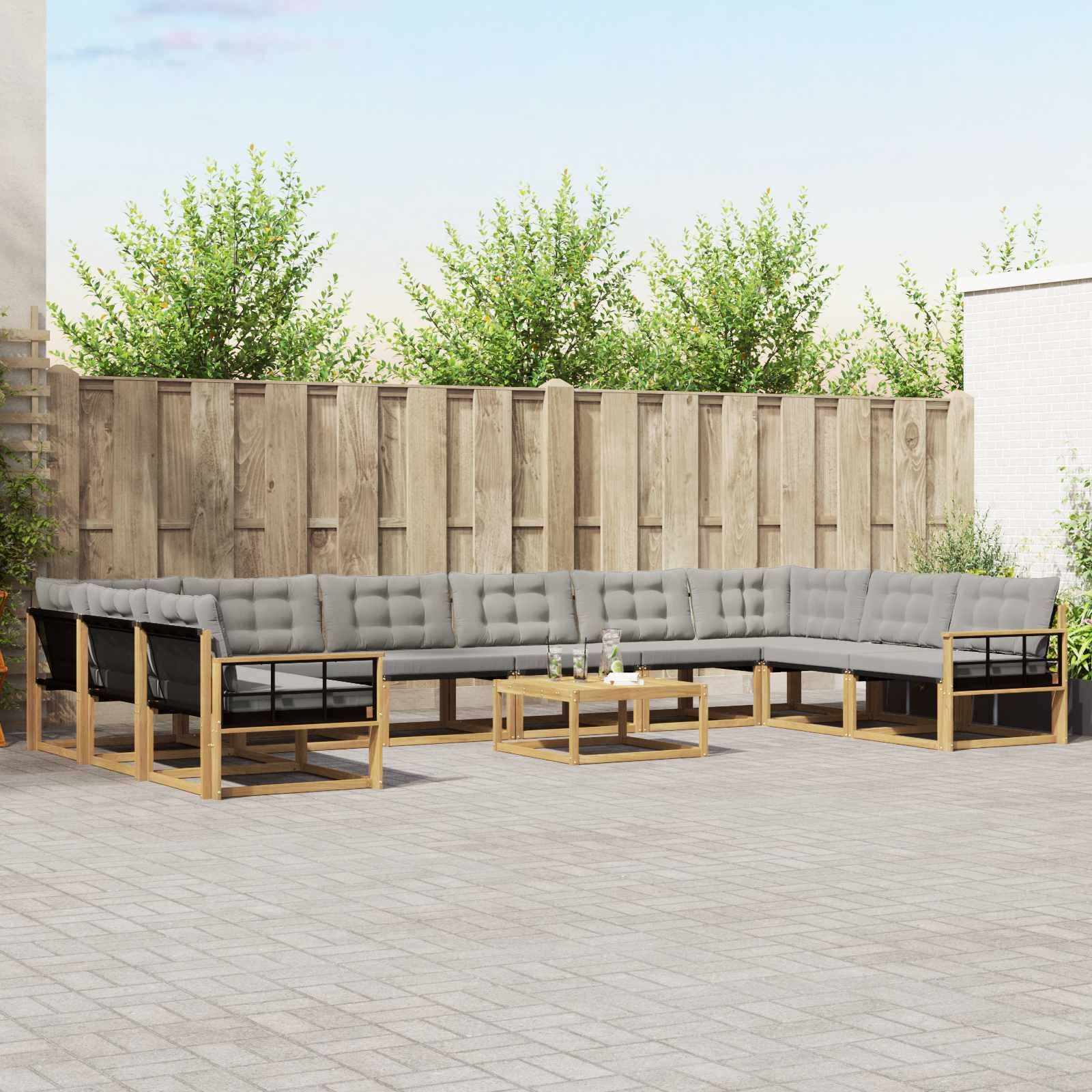 vidaXL Outdoor-Sofagarnitur mit Kissen 11 pcs Weiß und Hellgrau