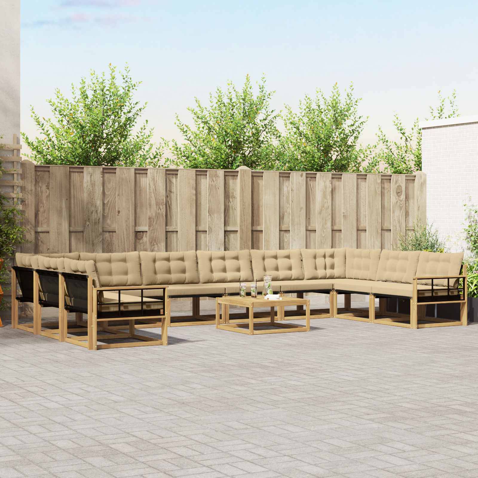 vidaXL Outdoor-Sofagarnitur mit Kissen 11 pcs Weiß und Beige