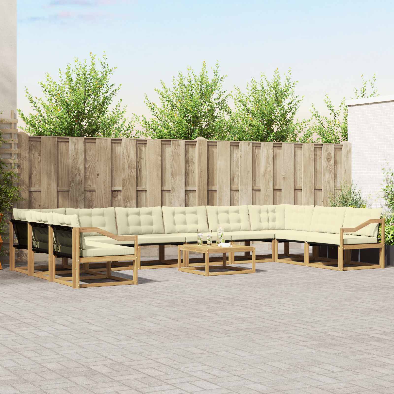 vidaXL Outdoor-Sofagarnitur mit Kissen 11 pcs Weiß und Creme