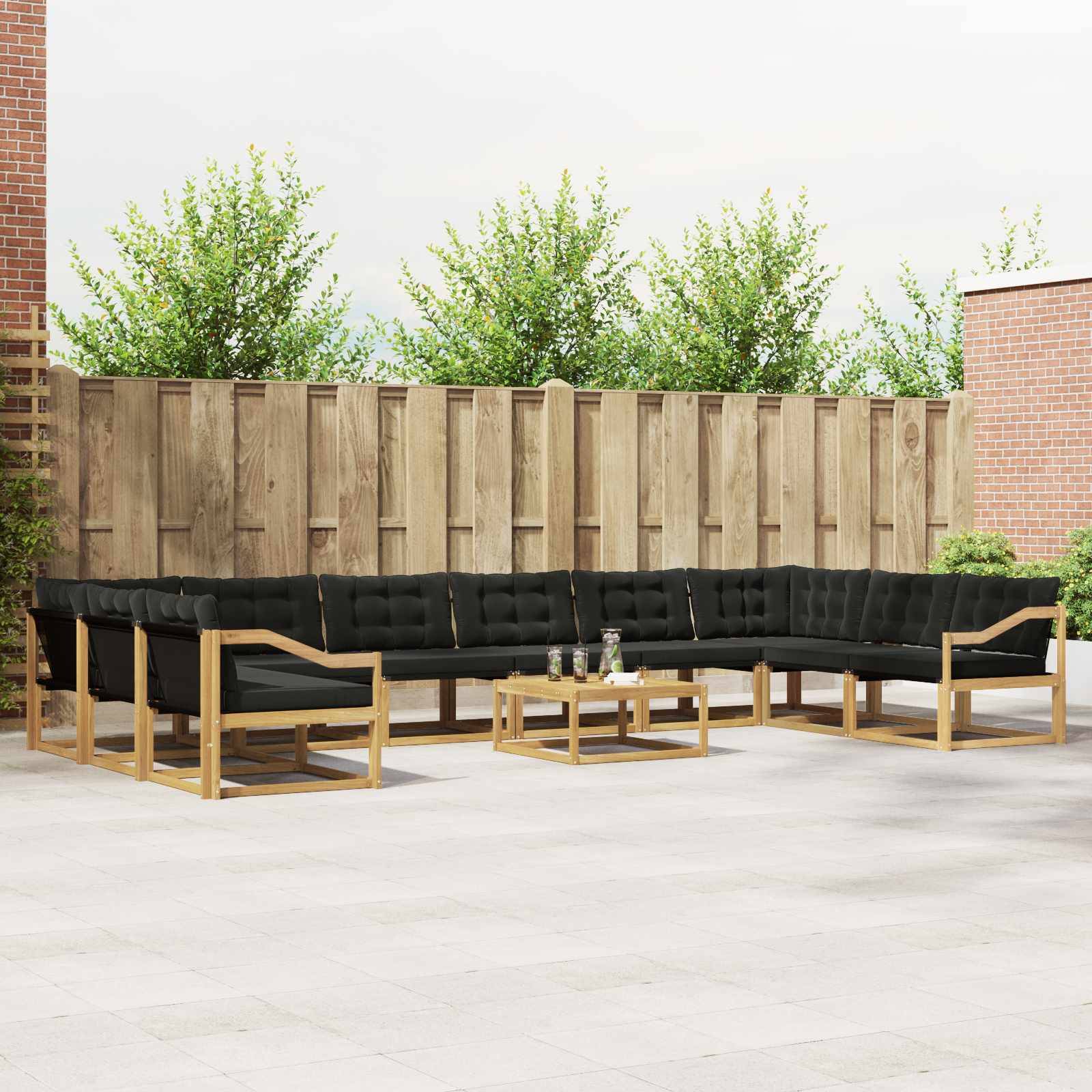 vidaXL Outdoor-Sofagarnitur mit Kissen 11 pcs Weiß und Schwarz