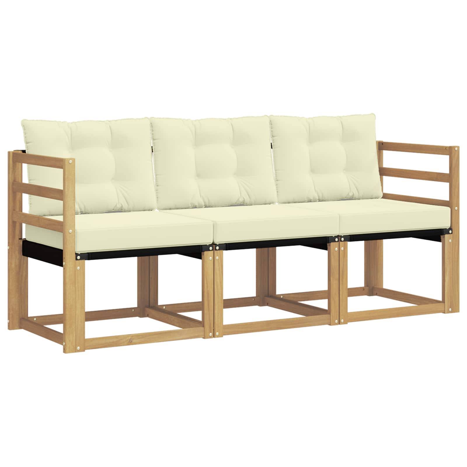 vidaXL Outdoor-Sofagarnitur mit Kissen 3 pcs Weiß und Creme
