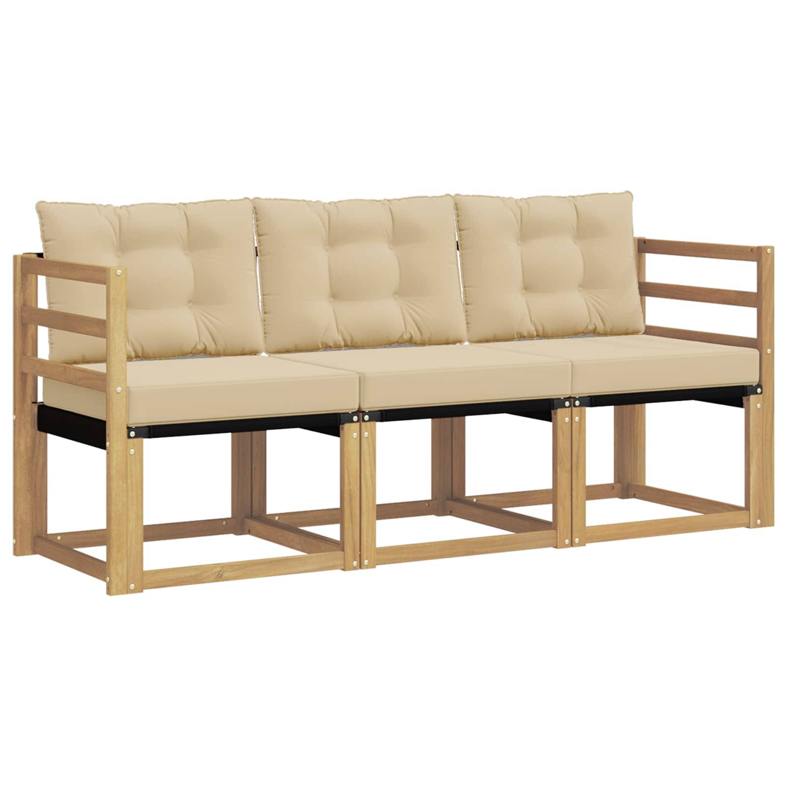 vidaXL Outdoor-Sofagarnitur mit Kissen 3 pcs Weiß und Beige