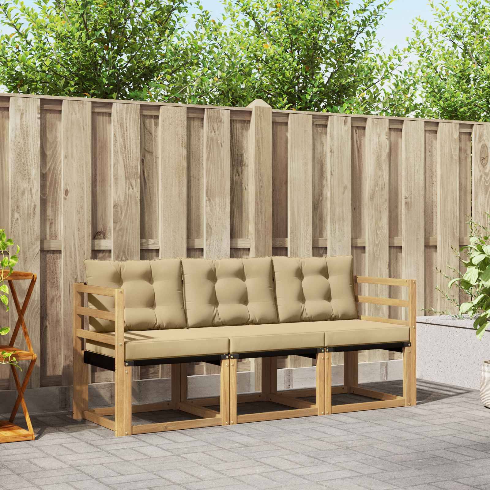 vidaXL Outdoor-Sofagarnitur mit Kissen 3 pcs Weiß und Beige