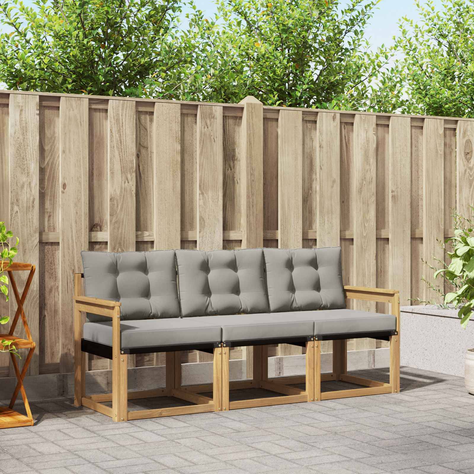 vidaXL Outdoor-Sofagarnitur mit Kissen 3 pcs Weiß und Hellgrau