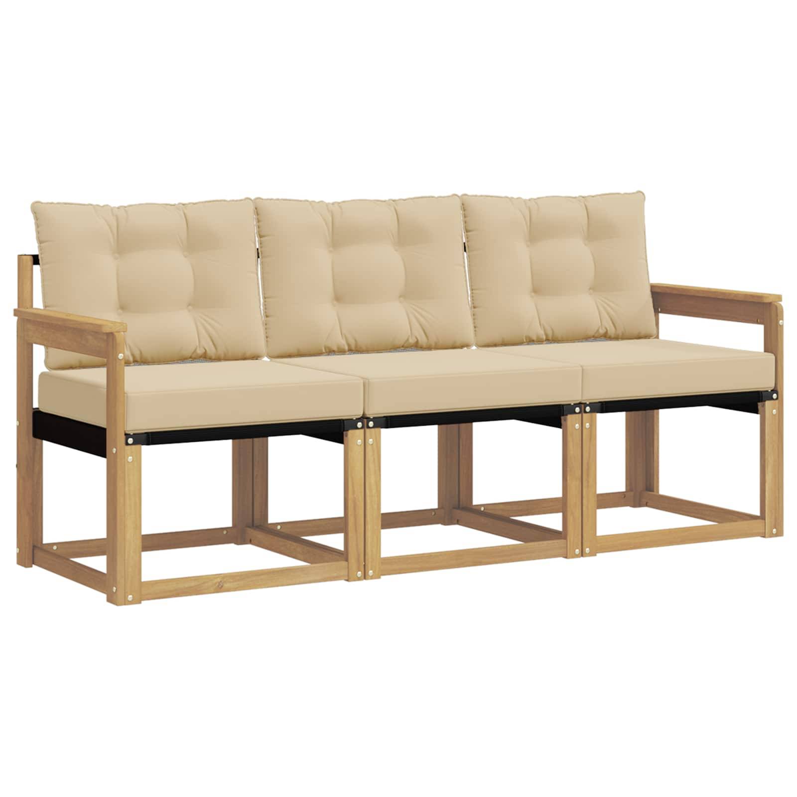 vidaXL Outdoor-Sofagarnitur mit Kissen 3 pcs Weiß und Beige