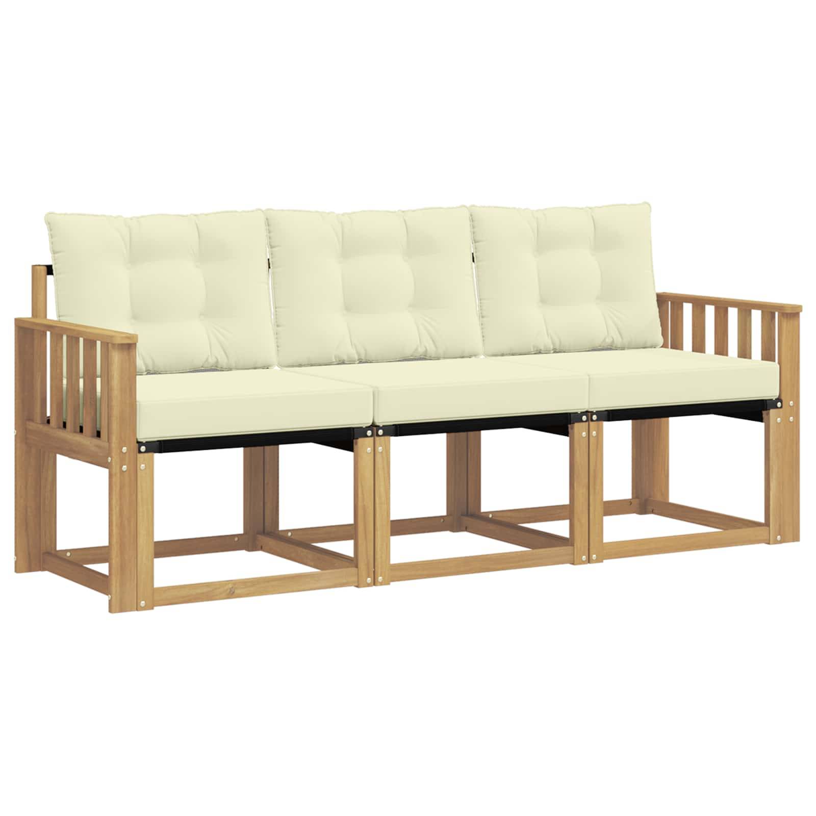 vidaXL Outdoor-Sofagarnitur mit Kissen 3 pcs Weiß und Creme