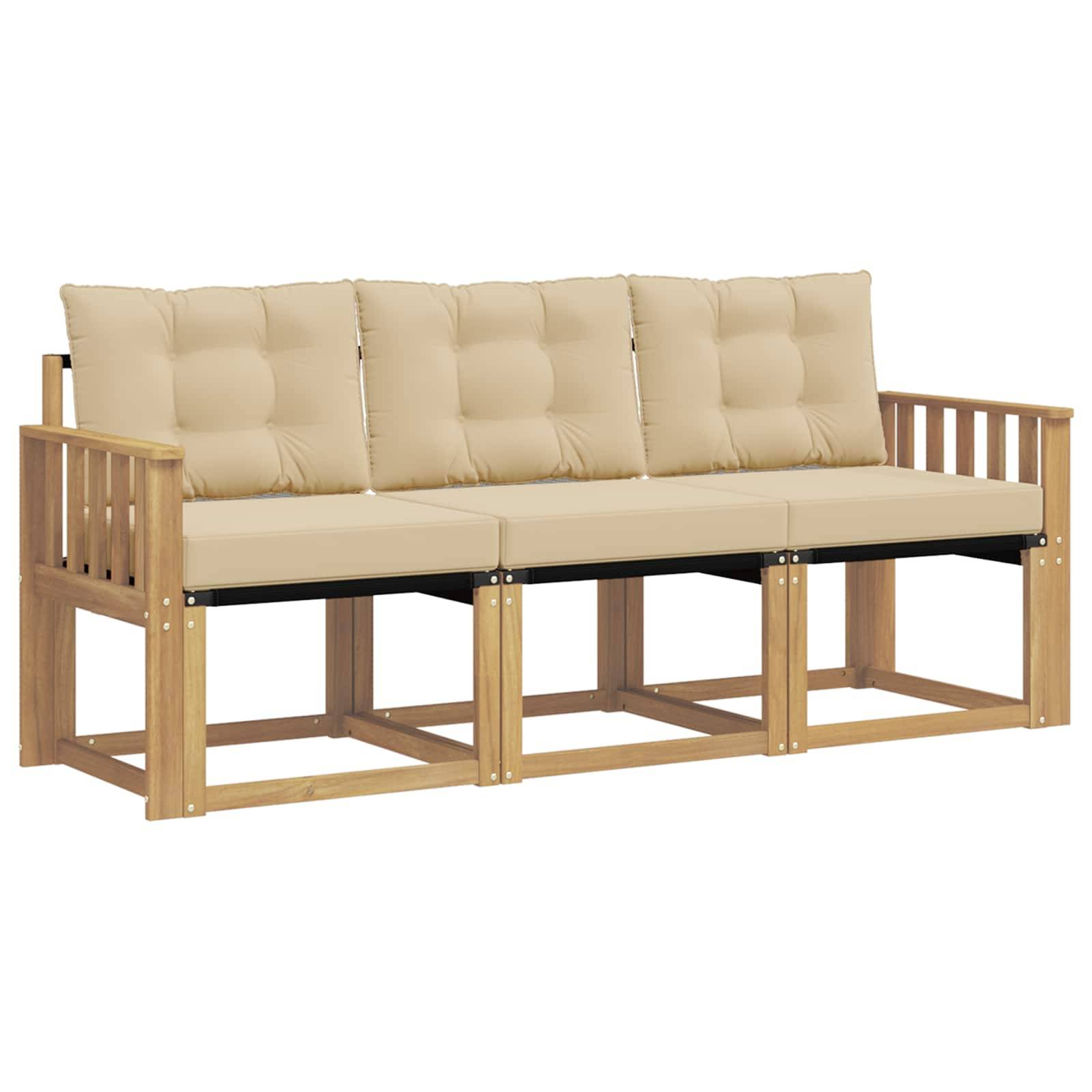 vidaXL Outdoor-Sofagarnitur mit Kissen 3 pcs Weiß und Beige