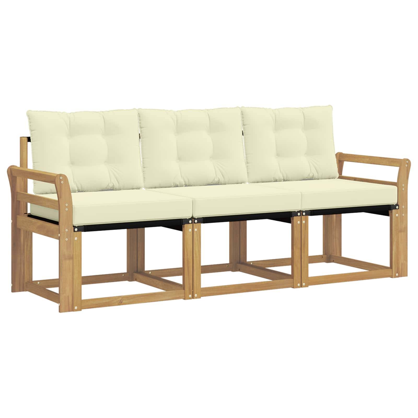 vidaXL Outdoor-Sofagarnitur mit Kissen 3 pcs Weiß und Creme